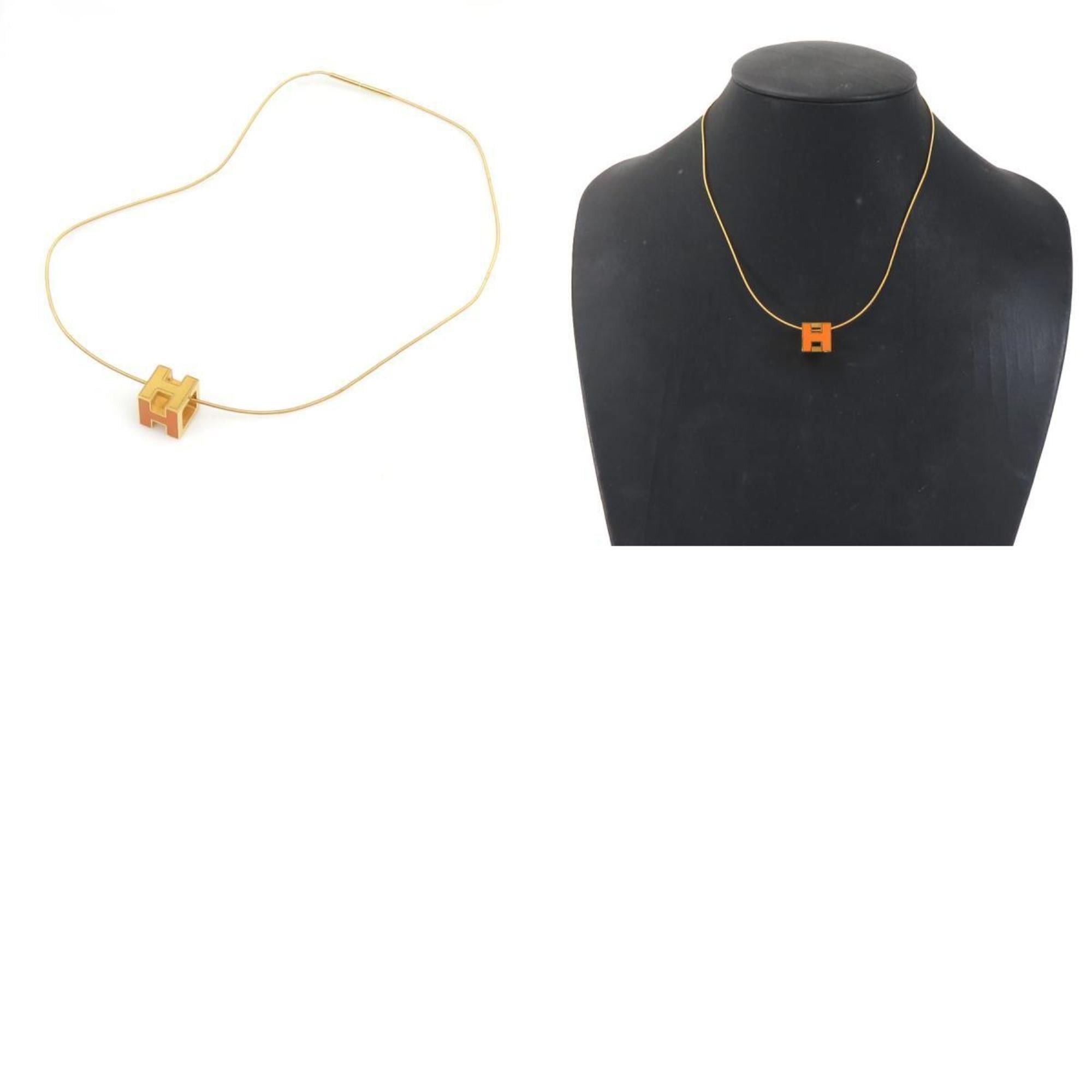 Hermes Hermes Hermès Cage de H Metal Necklace in Orange and Gold, Women's, 56490g Size ONE SIZE - 5 Thumbnail