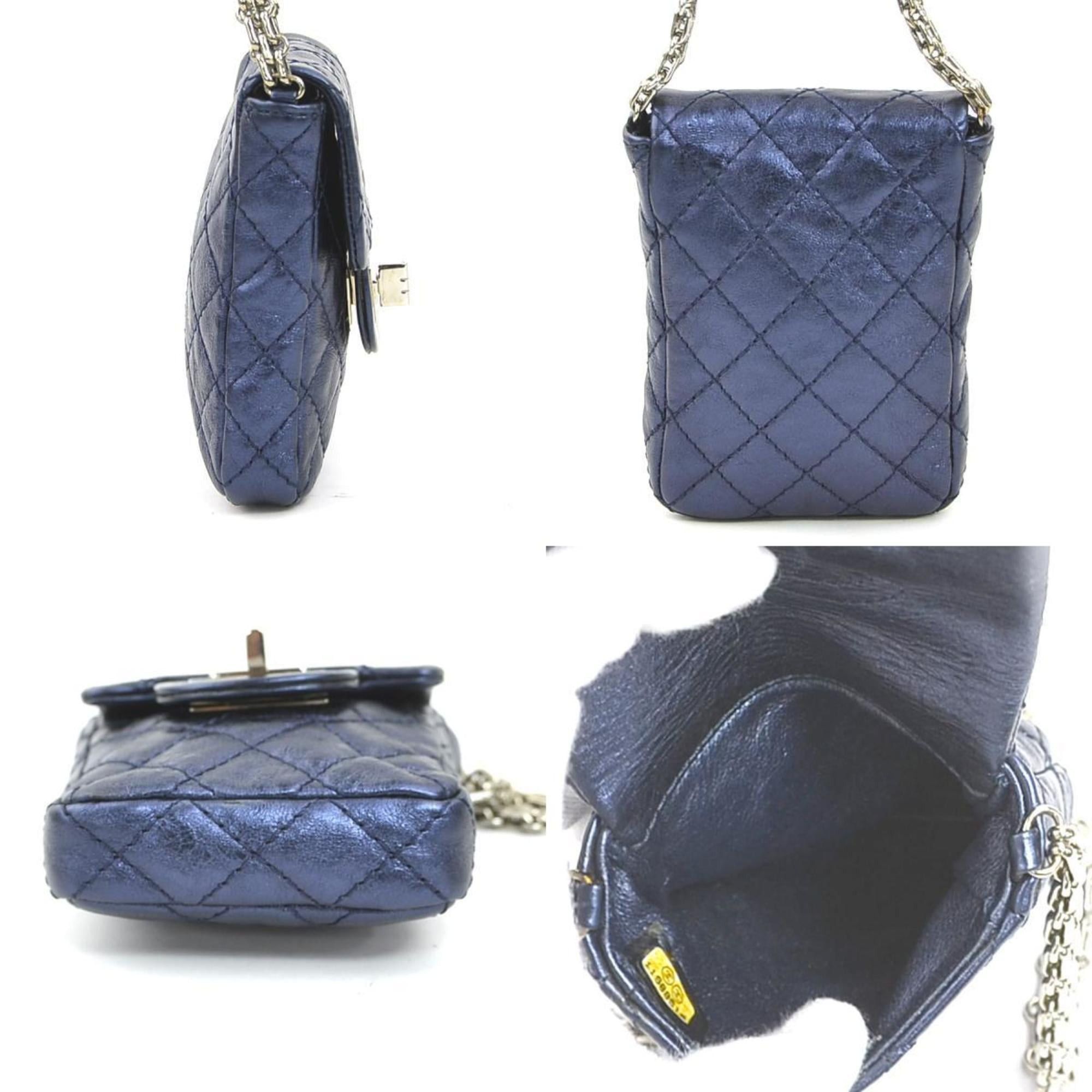 Chanel CHANEL Shoulder Bag Mini Pouch 2.55 Leather Metallic Navy Women's 90212a Size ONE SIZE - 2 Thumbnail