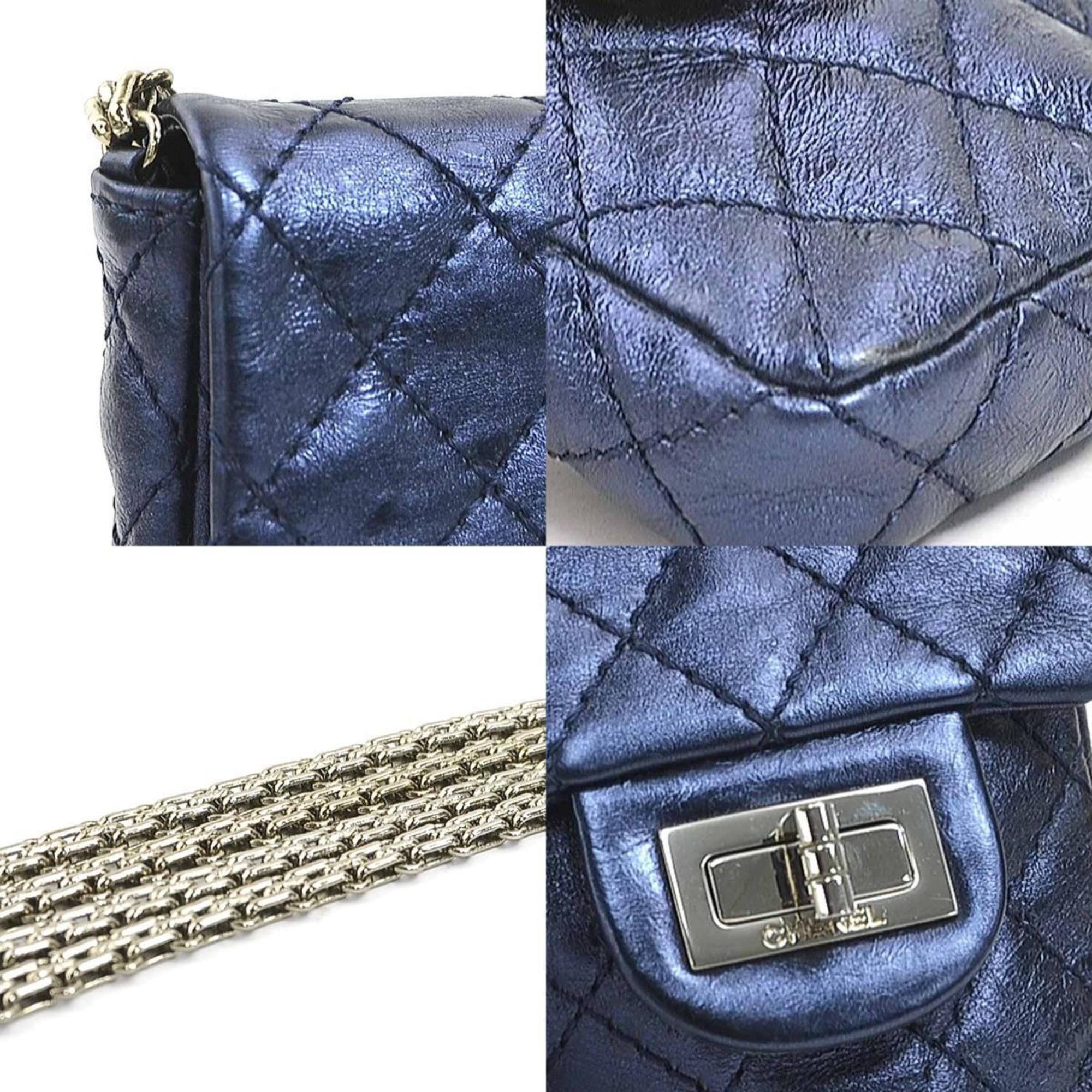 Chanel CHANEL Shoulder Bag Mini Pouch 2.55 Leather Metallic Navy Women's 90212a Size ONE SIZE - 3 Thumbnail