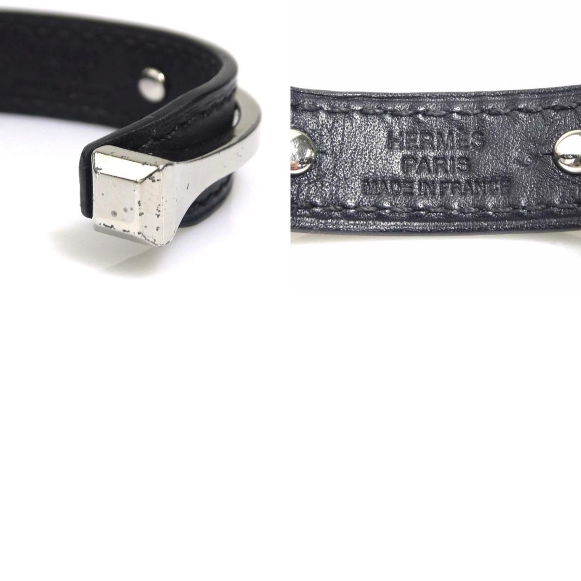 Hermes Hermes Hermès Bangle Bracelet in Leather/Metal, Black/Silver, Unisex (e61169a) Size ONE SIZE - 5 Thumbnail
