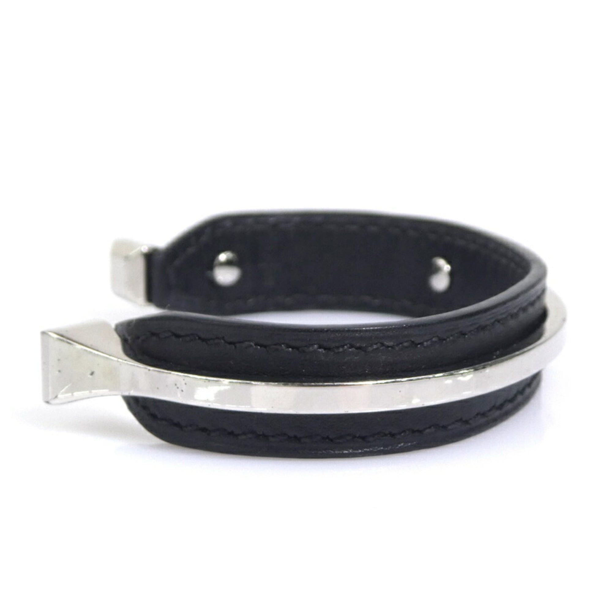 Hermes Hermes Hermès Bangle Bracelet in Leather/Metal, Black/Silver, Unisex (e61169a) Size ONE SIZE - 2 Thumbnail
