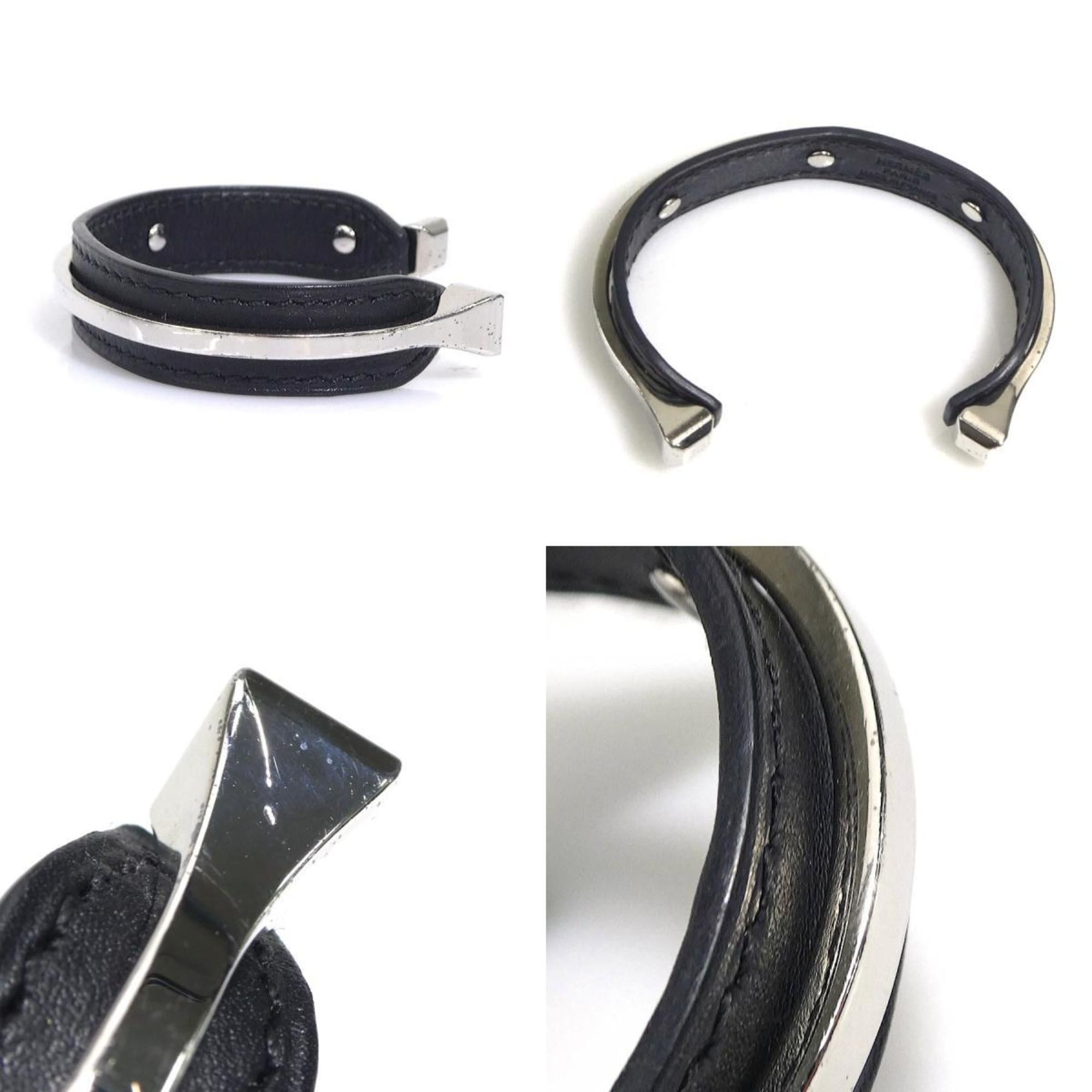 Hermes Hermes Hermès Bangle Bracelet in Leather/Metal, Black/Silver, Unisex (e61169a) Size ONE SIZE - 4 Thumbnail
