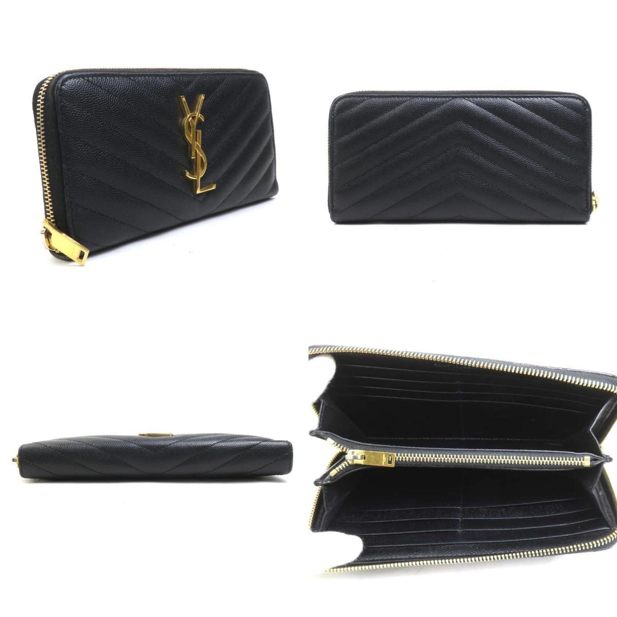 Saint Laurent Paris Saint Laurent round long wallet in black and gold leather for women (h31776g) Size ONE SIZE - 2 Thumbnail