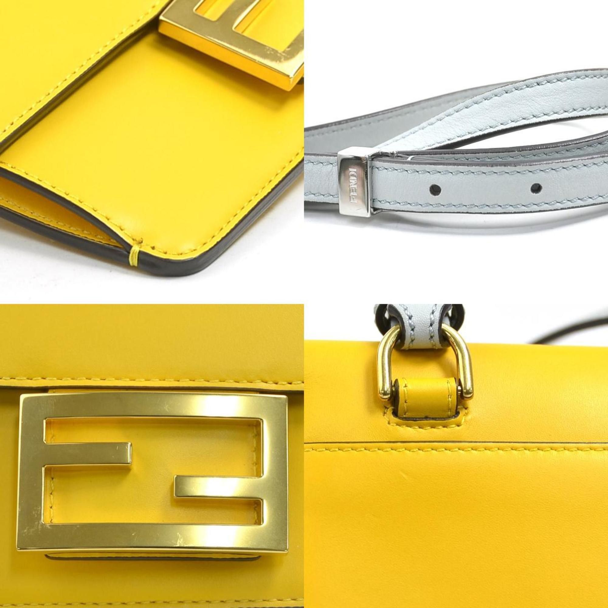 Fendi FENDI Flat Baguette Shoulder Bag in Yellow and Light Gray Leather, Women's, 8BS039-AAIW (h31756a) Size ONE SIZE - 4 Thumbnail