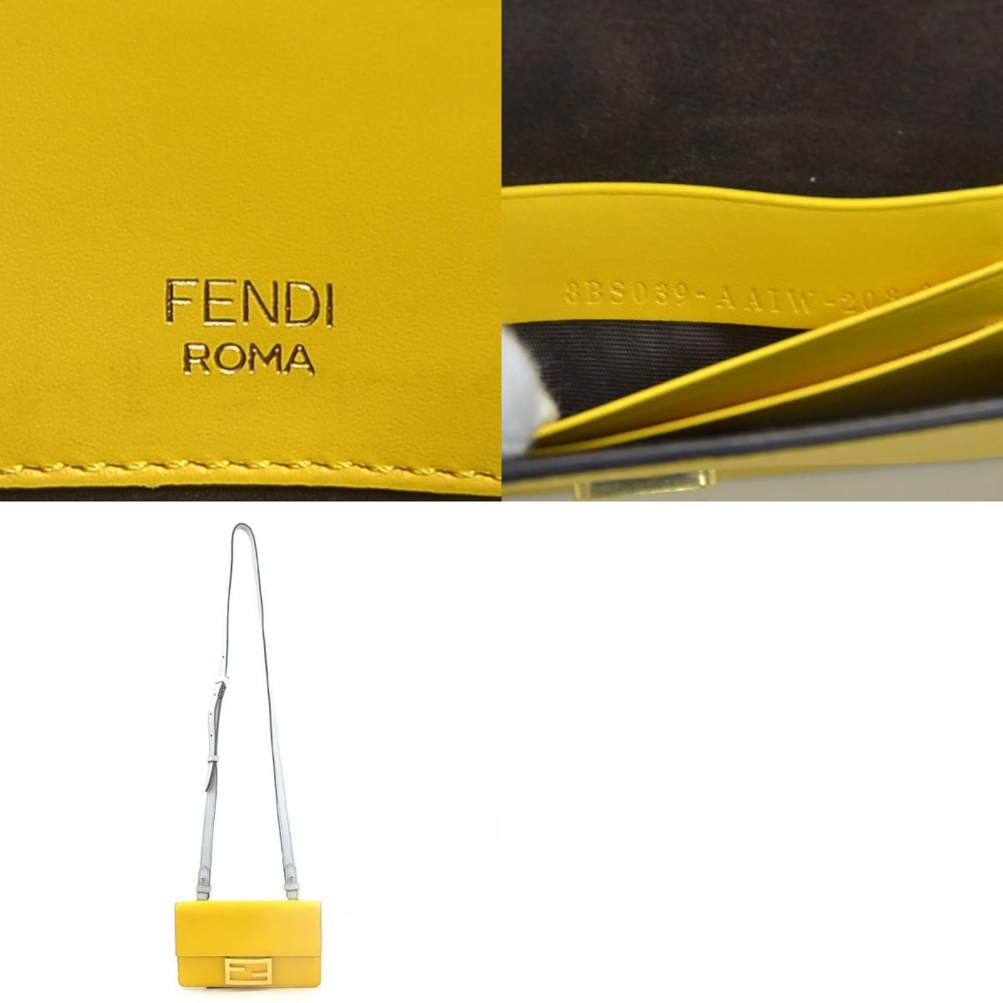 Fendi FENDI Flat Baguette Shoulder Bag in Yellow and Light Gray Leather, Women's, 8BS039-AAIW (h31756a) Size ONE SIZE - 5 Thumbnail