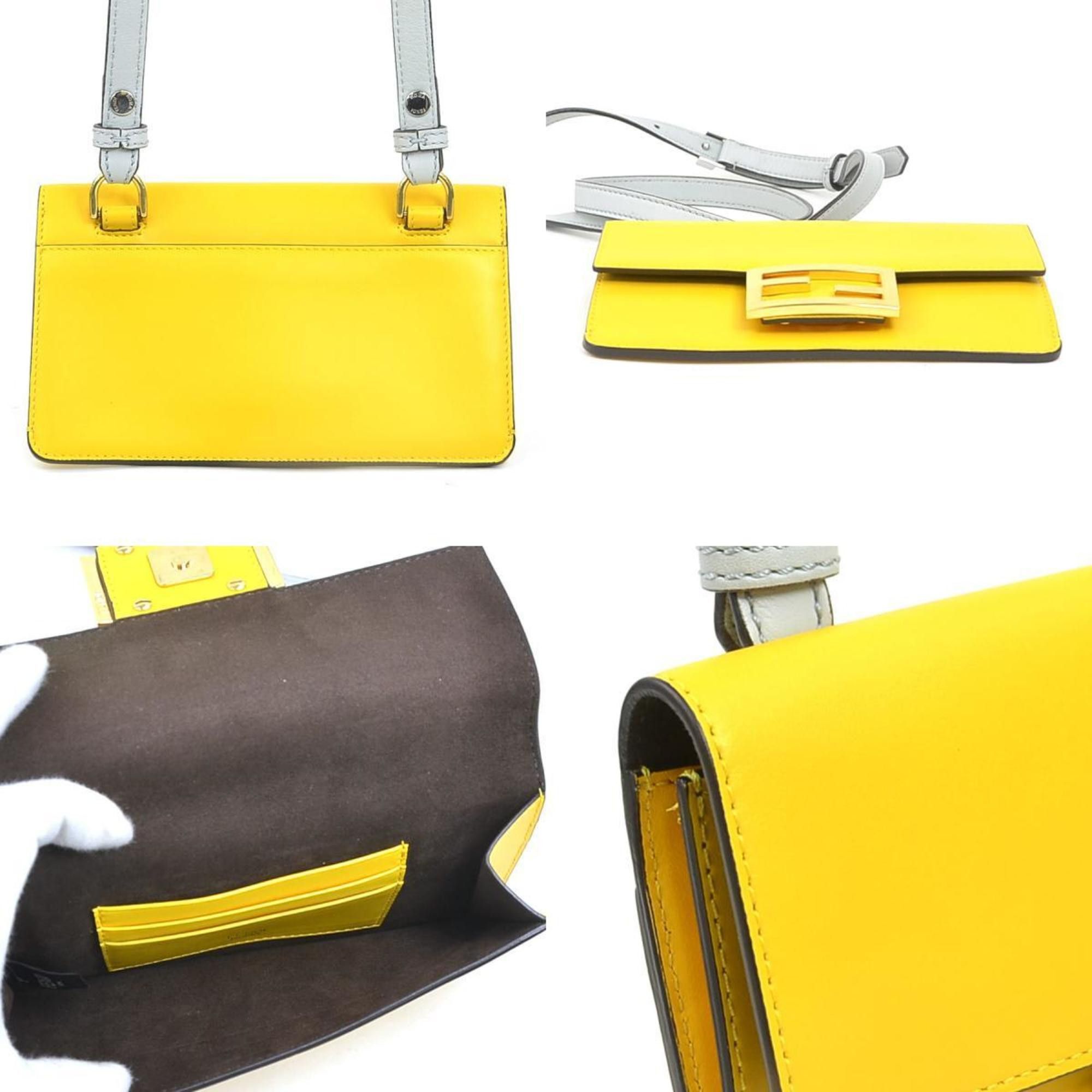 Fendi FENDI Flat Baguette Shoulder Bag in Yellow and Light Gray Leather, Women's, 8BS039-AAIW (h31756a) Size ONE SIZE - 3 Thumbnail