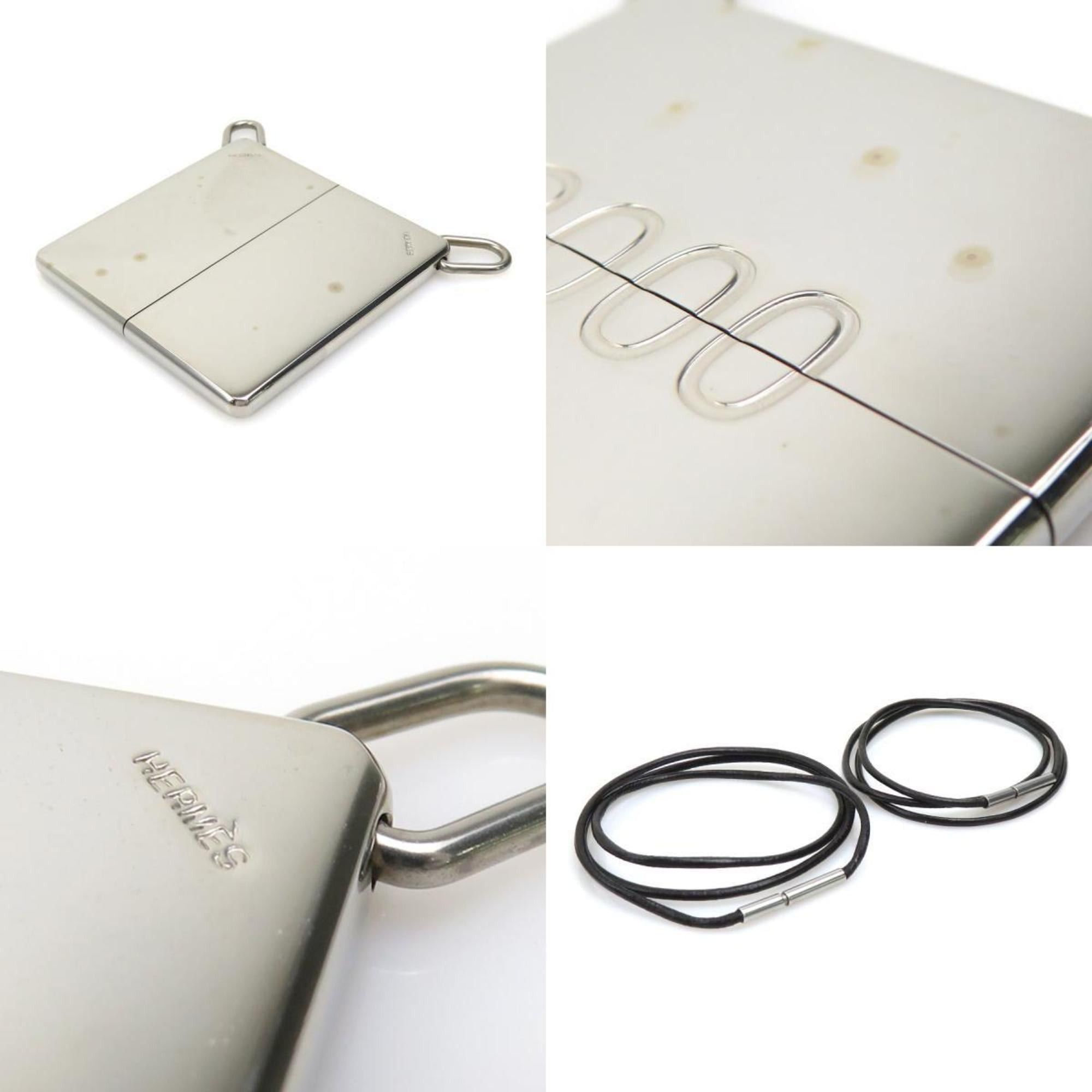 Hermes Hermes Hermès 2000 Pendant Necklace in Leather and Metal, Silver Black, Women's, e61209a Size ONE SIZE - 3 Thumbnail