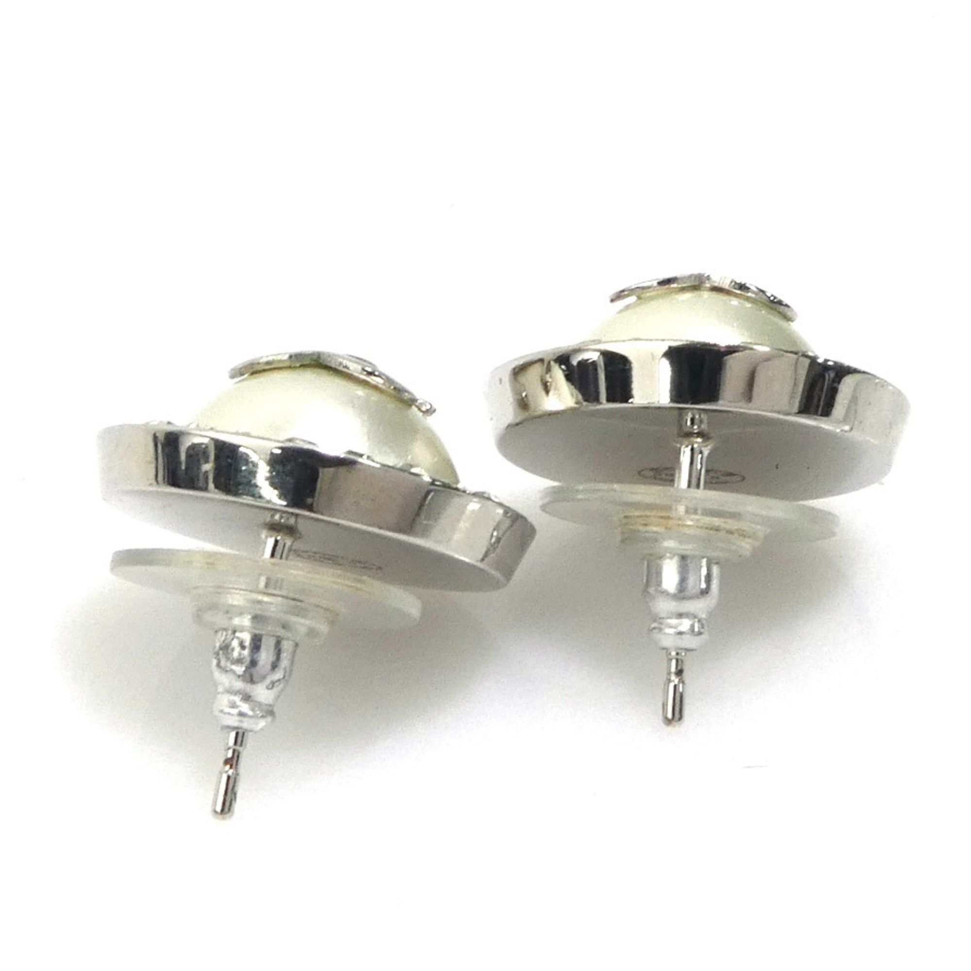 Chanel CHANEL Coco Mark Metal/Faux Pearl Earrings, Silver/White, Women's, e61246a Size ONE SIZE - 4 Thumbnail