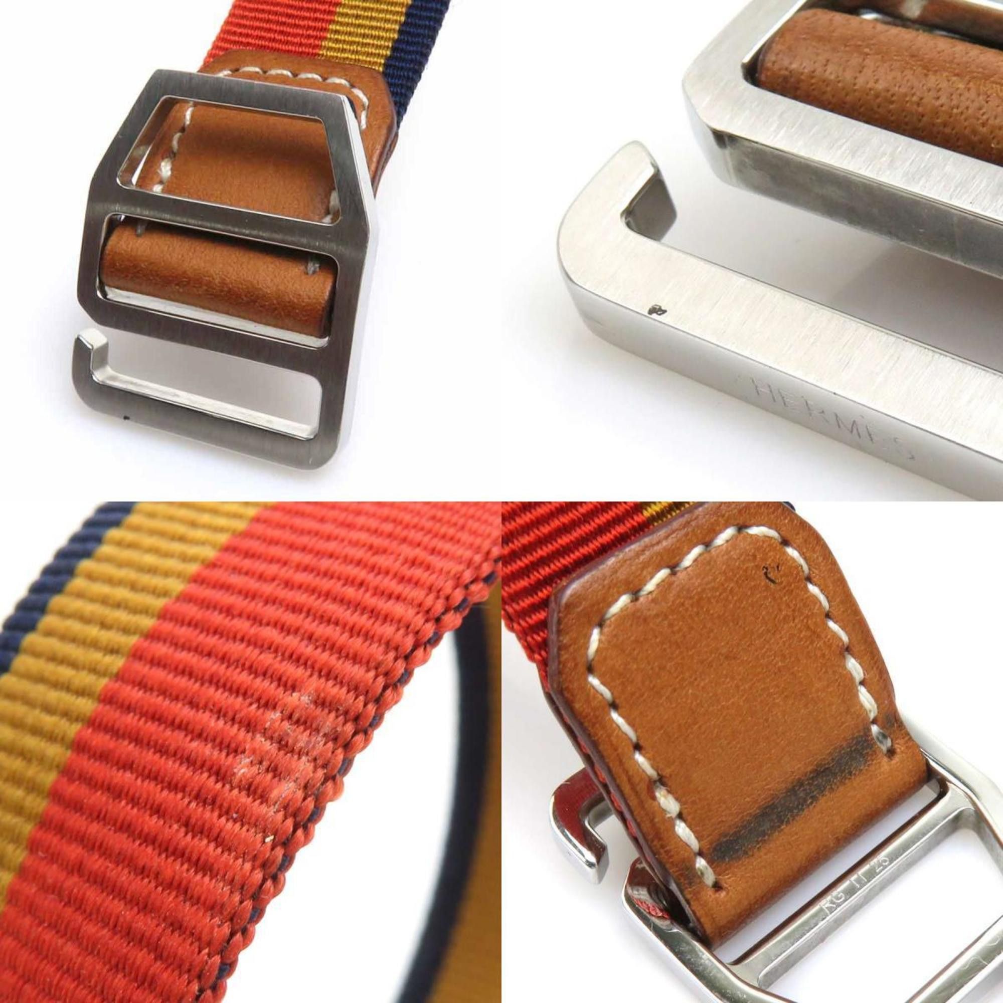 Hermes Hermès HERMES Bracelet Canvas/Leather Orange/Brown/Navy Silver Women's e61247g Size ONE SIZE - 4 Thumbnail