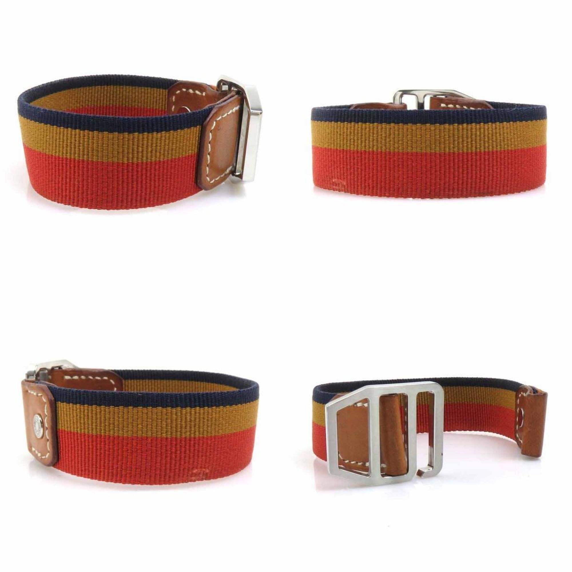 Hermes Hermès HERMES Bracelet Canvas/Leather Orange/Brown/Navy Silver Women's e61247g Size ONE SIZE - 3 Thumbnail
