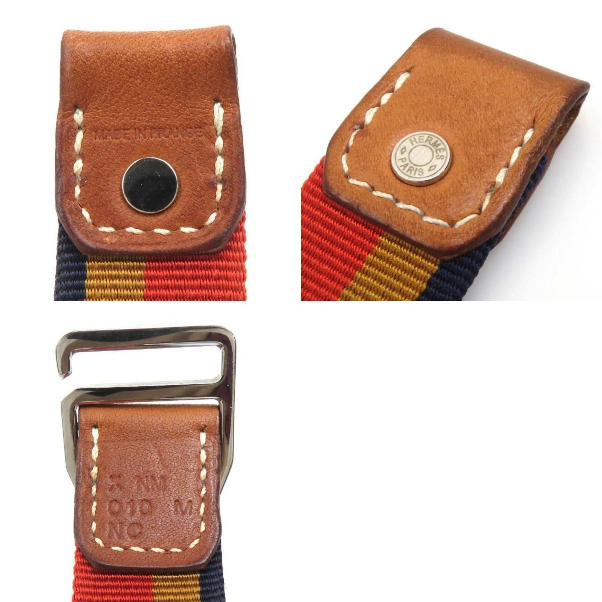 Hermes Hermès HERMES Bracelet Canvas/Leather Orange/Brown/Navy Silver Women's e61247g Size ONE SIZE - 5 Thumbnail