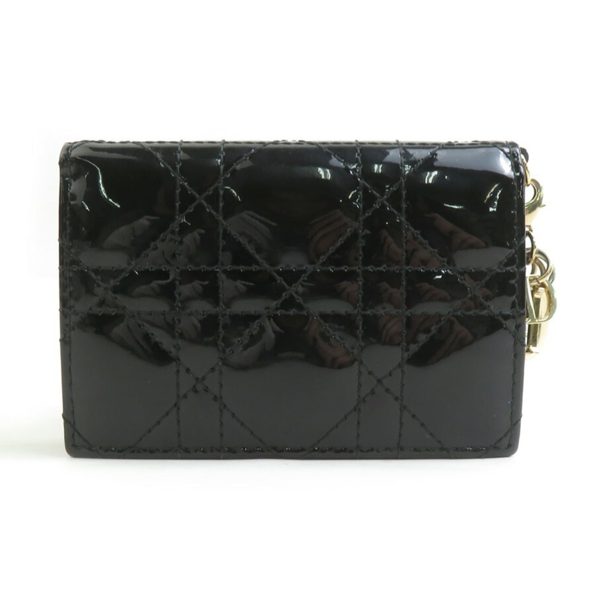 Dior Christian Dior Cannage Patent Leather Business Card Case in Black and Gold, Women's, e61238i Size ONE SIZE - 2 Thumbnail
