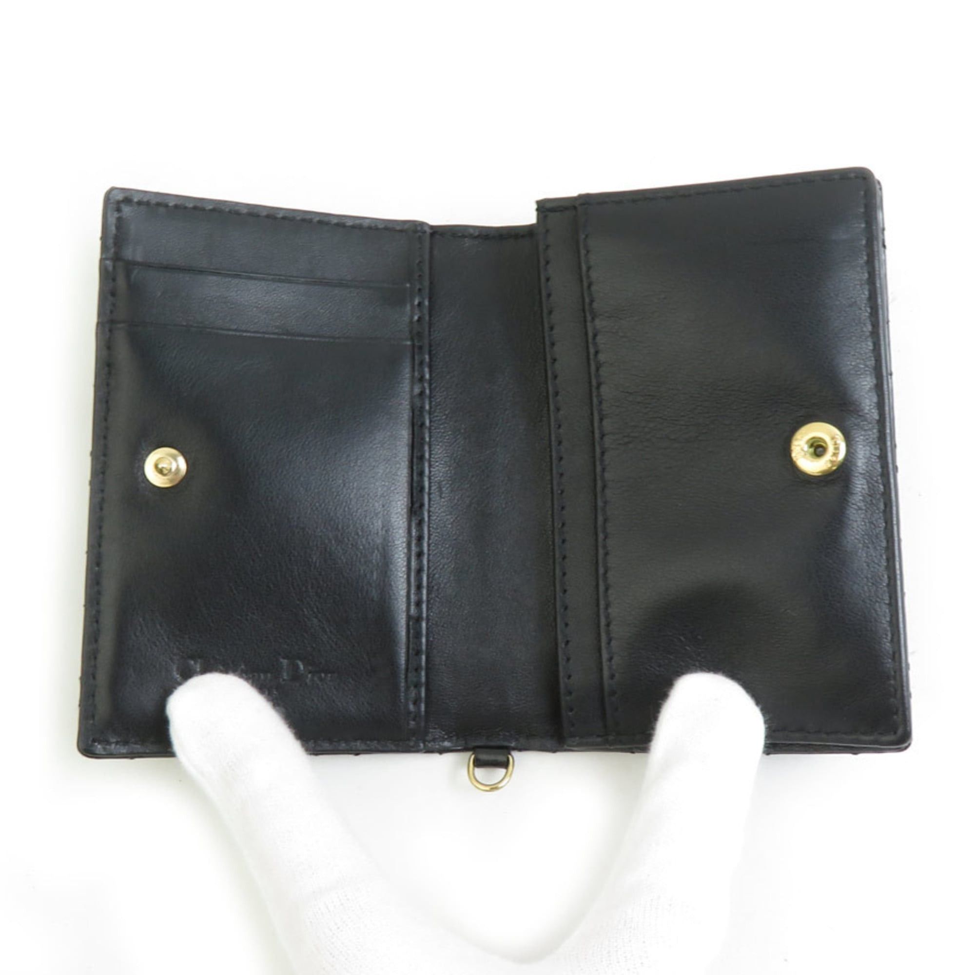 Dior Christian Dior Cannage Patent Leather Business Card Case in Black and Gold, Women's, e61238i Size ONE SIZE - 3 Thumbnail