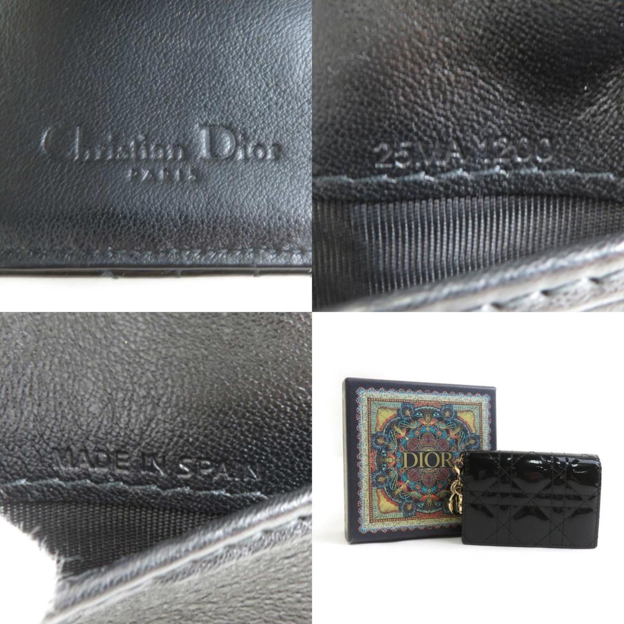 Dior Christian Dior Cannage Patent Leather Business Card Case in Black and Gold, Women's, e61238i Size ONE SIZE - 5 Thumbnail