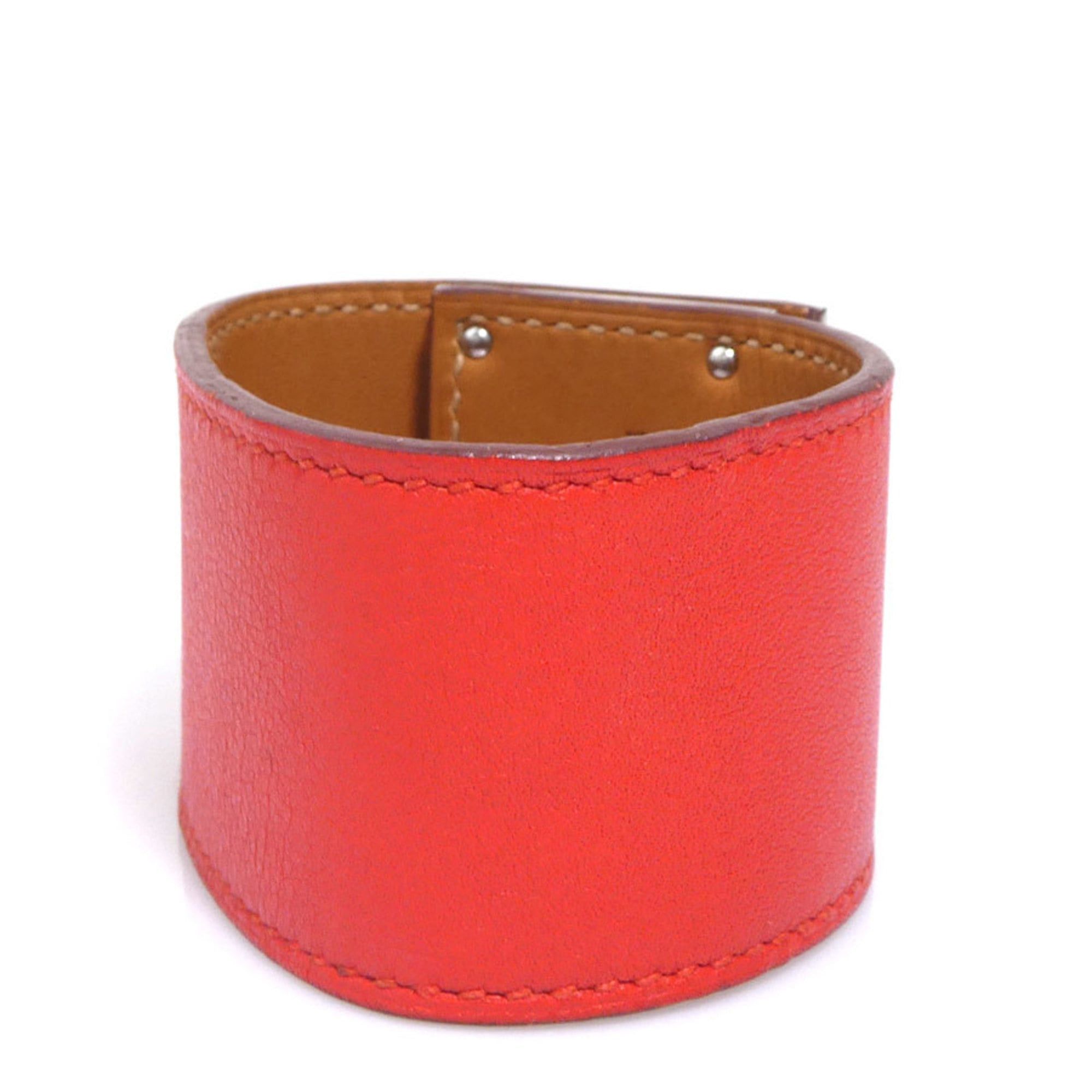 Hermes Hermes Hermès Kelly Dog Leather/Metal Bracelet in Orange Red and Silver, Women's, e61189a Size ONE SIZE - 3 Thumbnail