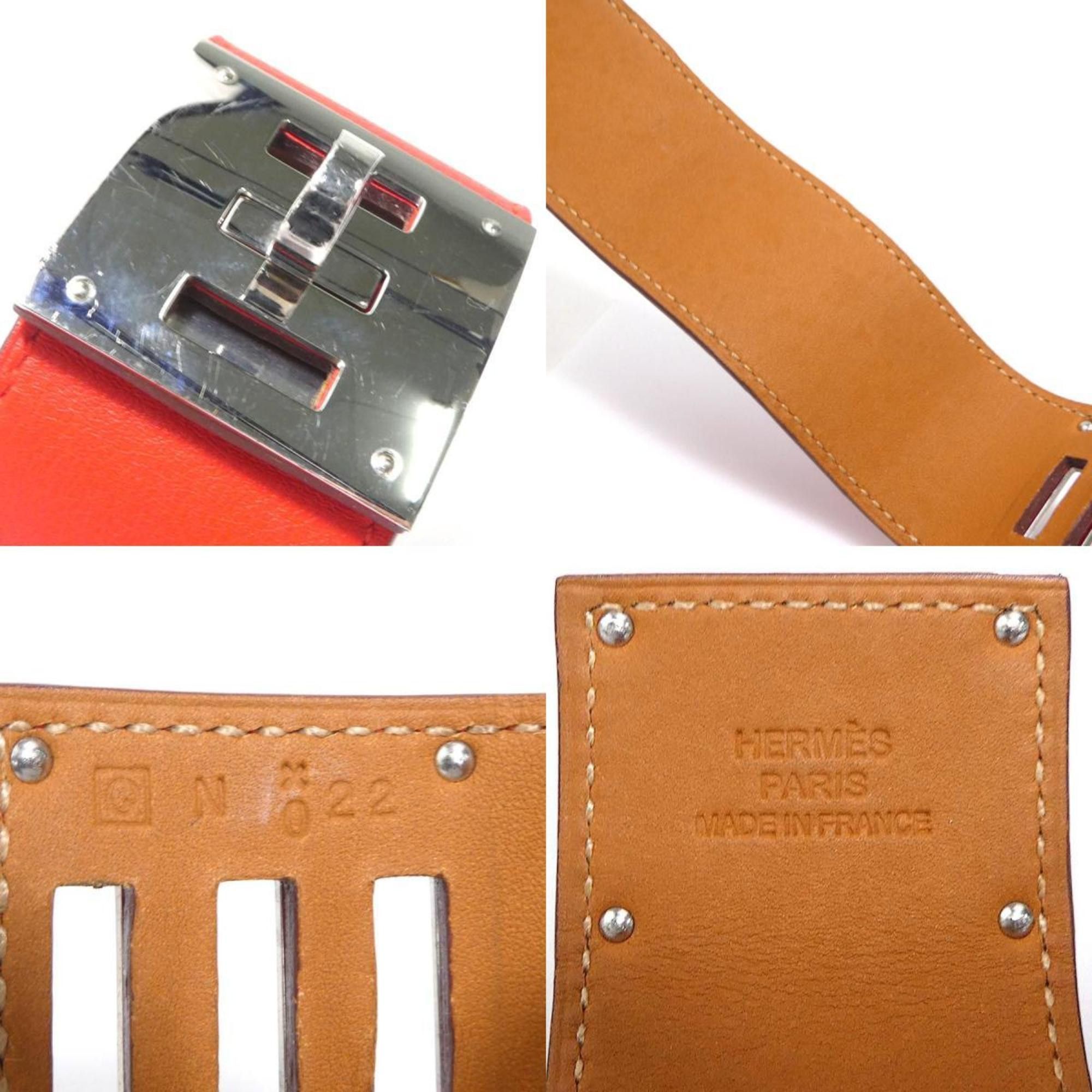 Hermes Hermes Hermès Kelly Dog Leather/Metal Bracelet in Orange Red and Silver, Women's, e61189a Size ONE SIZE - 5 Thumbnail