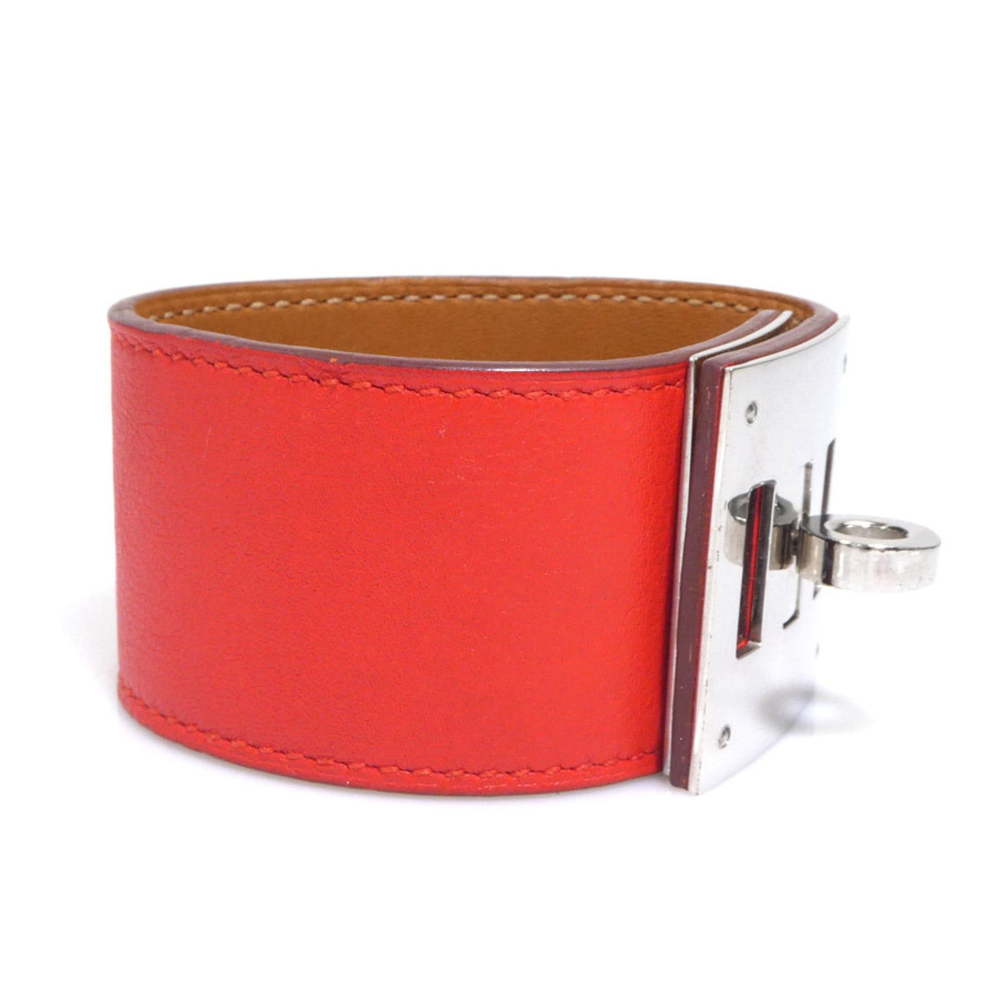 Hermes Hermes Hermès Kelly Dog Leather/Metal Bracelet in Orange Red and Silver, Women's, e61189a Size ONE SIZE - 4 Thumbnail