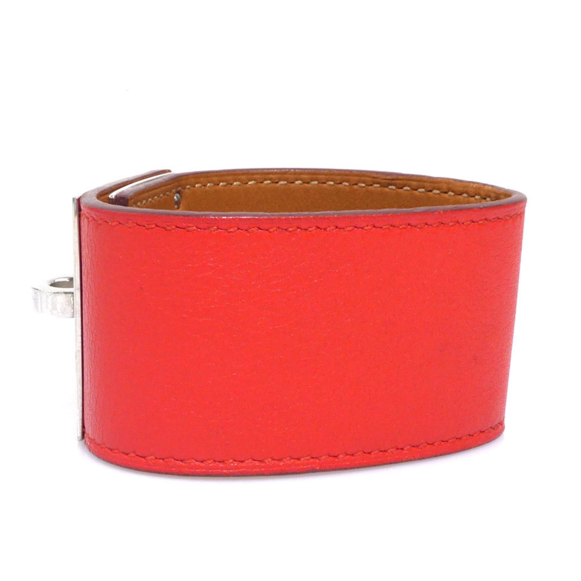 Hermes Hermes Hermès Kelly Dog Leather/Metal Bracelet in Orange Red and Silver, Women's, e61189a Size ONE SIZE - 2 Thumbnail