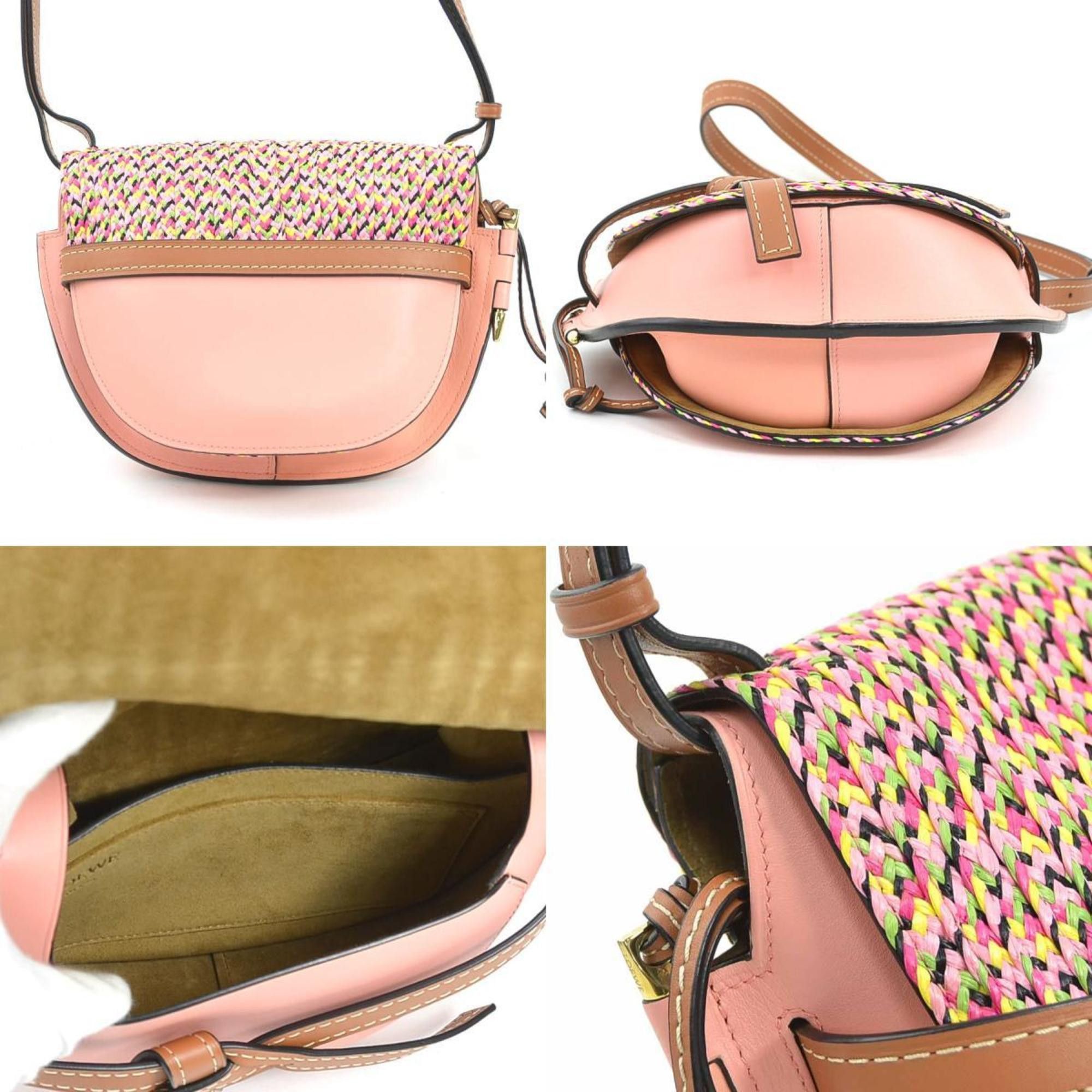 Loewe LOEWE Gate Small Shoulder Bag in Leather/Raffia, Pink/Multicolored Gold, Women's, e61236g Size ONE SIZE - 3 Thumbnail