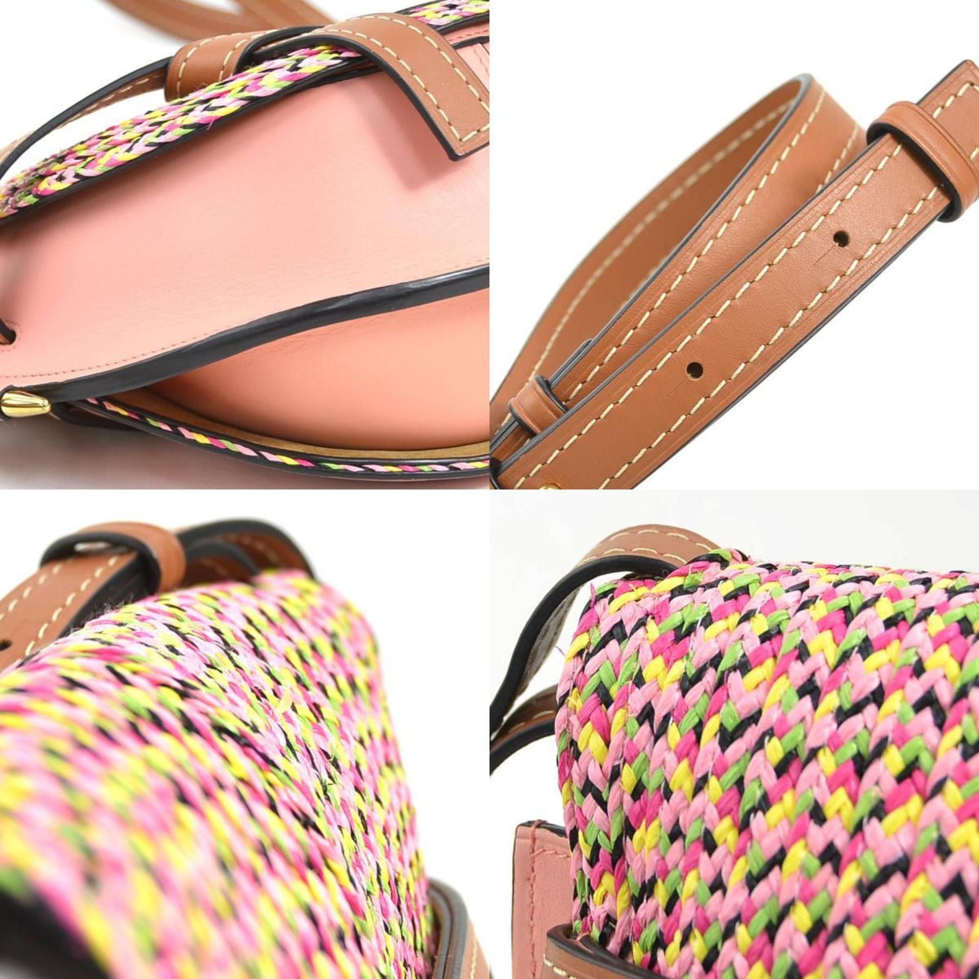 Loewe LOEWE Gate Small Shoulder Bag in Leather/Raffia, Pink/Multicolored Gold, Women's, e61236g Size ONE SIZE - 4 Thumbnail