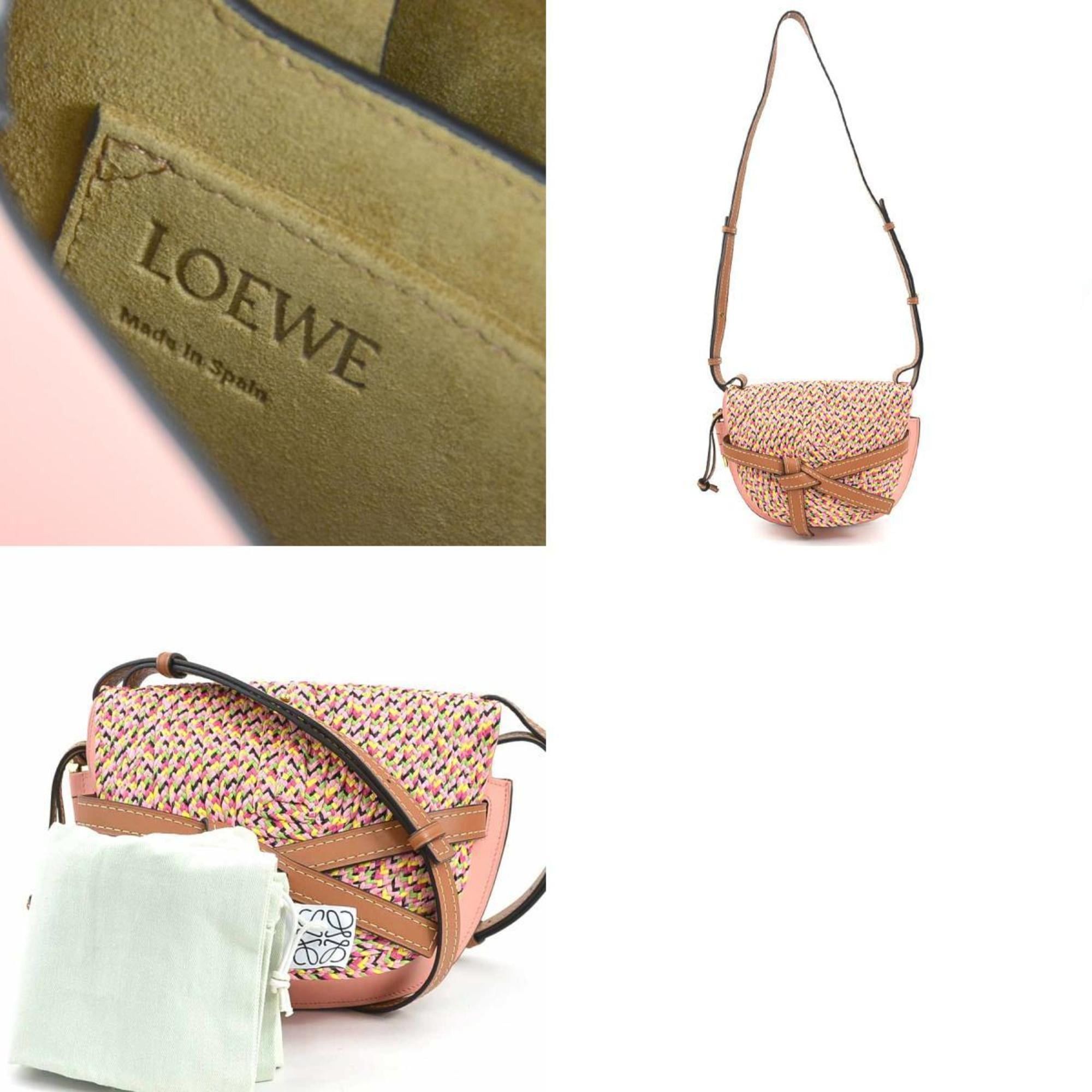 Loewe LOEWE Gate Small Shoulder Bag in Leather/Raffia, Pink/Multicolored Gold, Women's, e61236g Size ONE SIZE - 5 Thumbnail