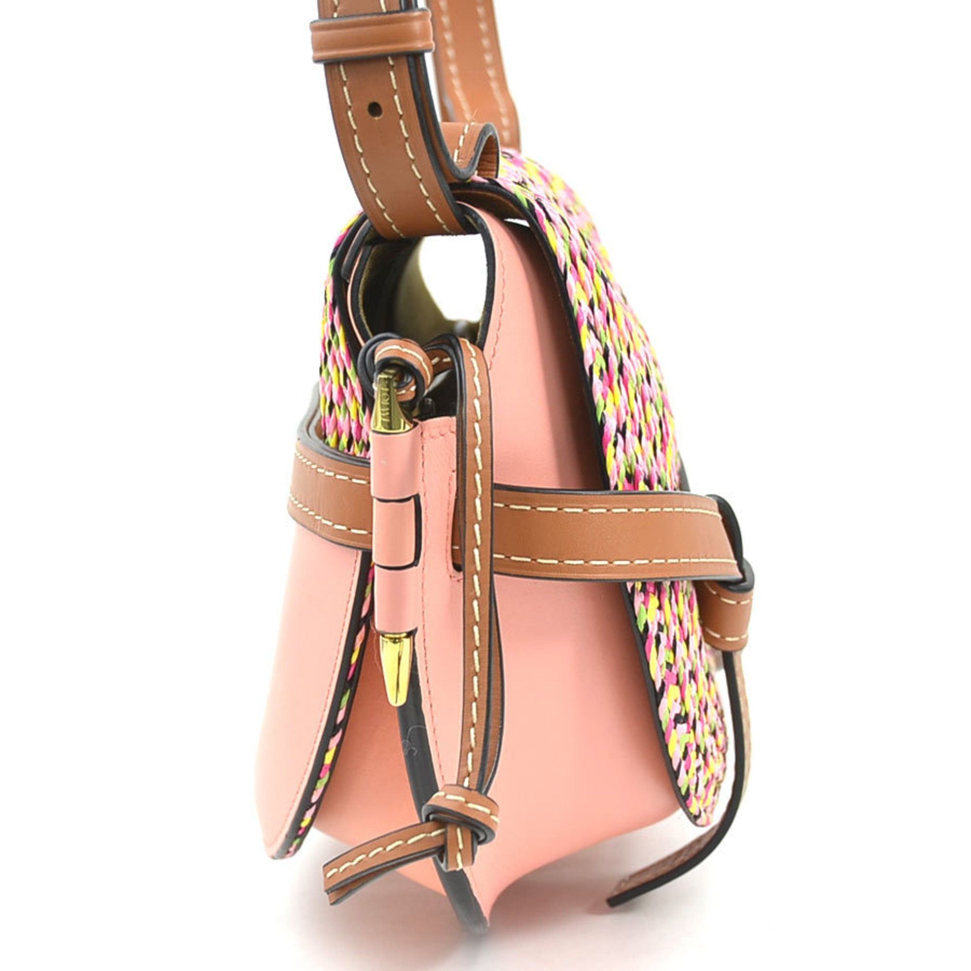 Loewe LOEWE Gate Small Shoulder Bag in Leather/Raffia, Pink/Multicolored Gold, Women's, e61236g Size ONE SIZE - 2 Thumbnail