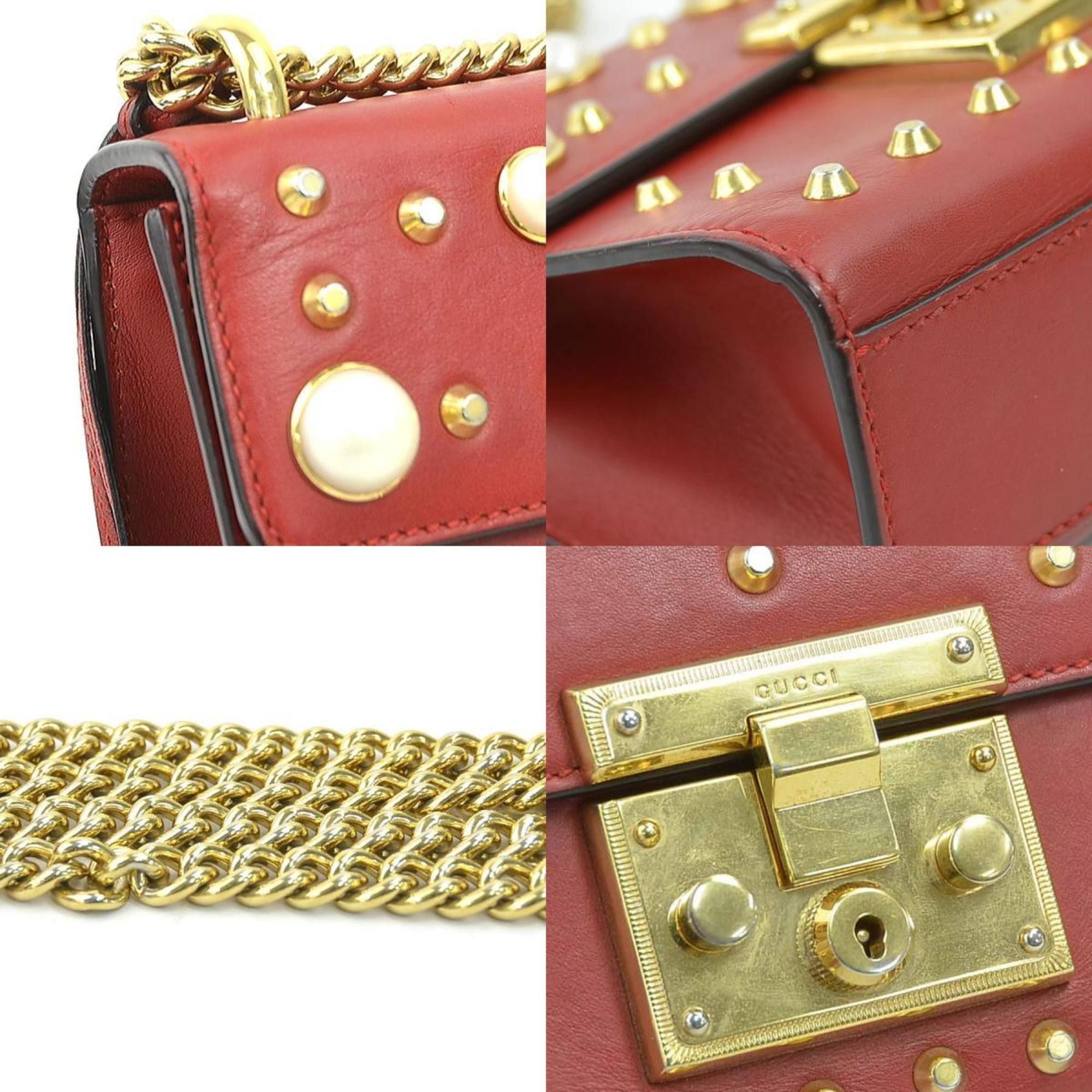 Gucci Gucci Shoulder Bag in Leather, Metal, and Faux Pearl, Red, Women's, 432182, H31797a Size ONE SIZE - 3 Thumbnail