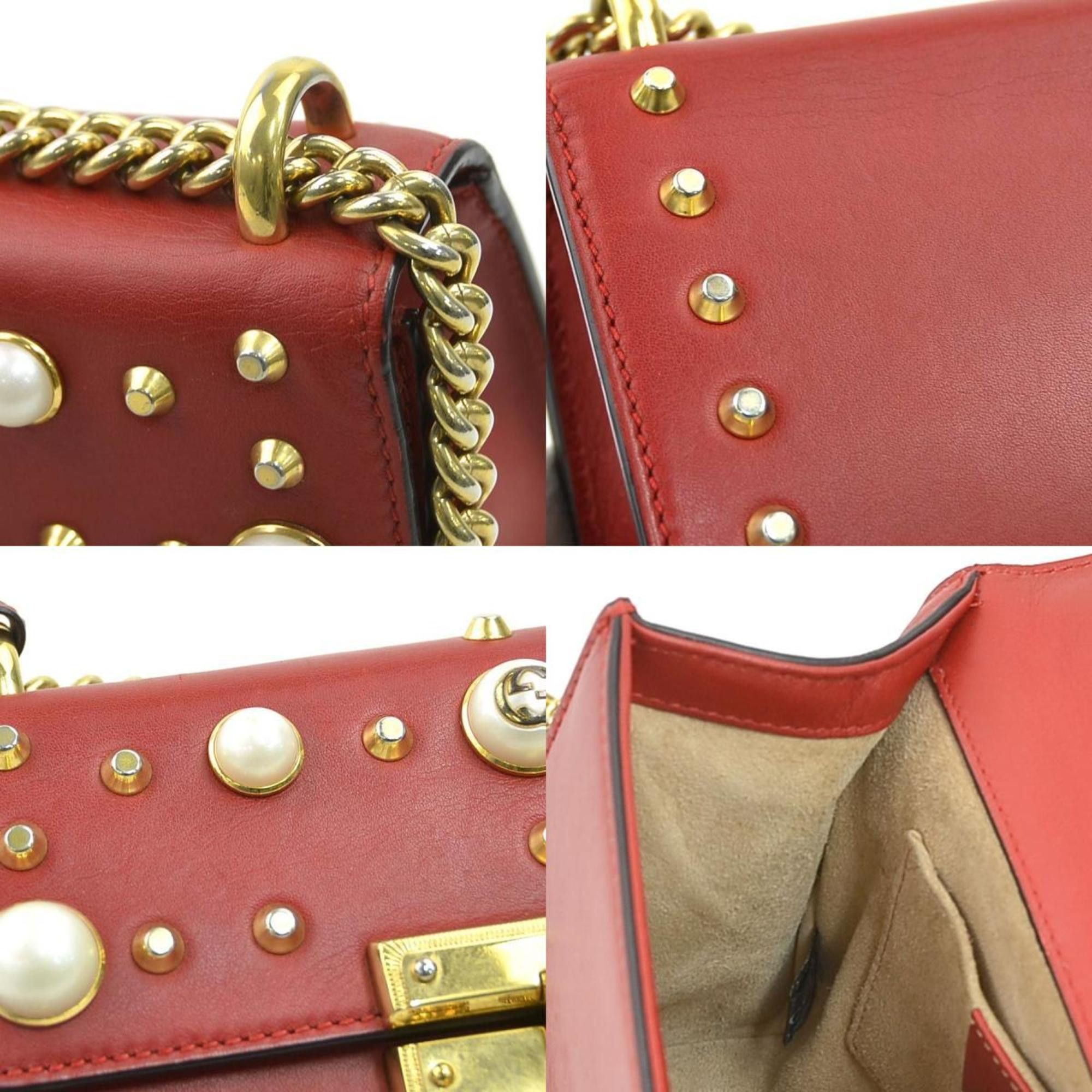 Gucci Gucci Shoulder Bag in Leather, Metal, and Faux Pearl, Red, Women's, 432182, H31797a Size ONE SIZE - 4 Thumbnail