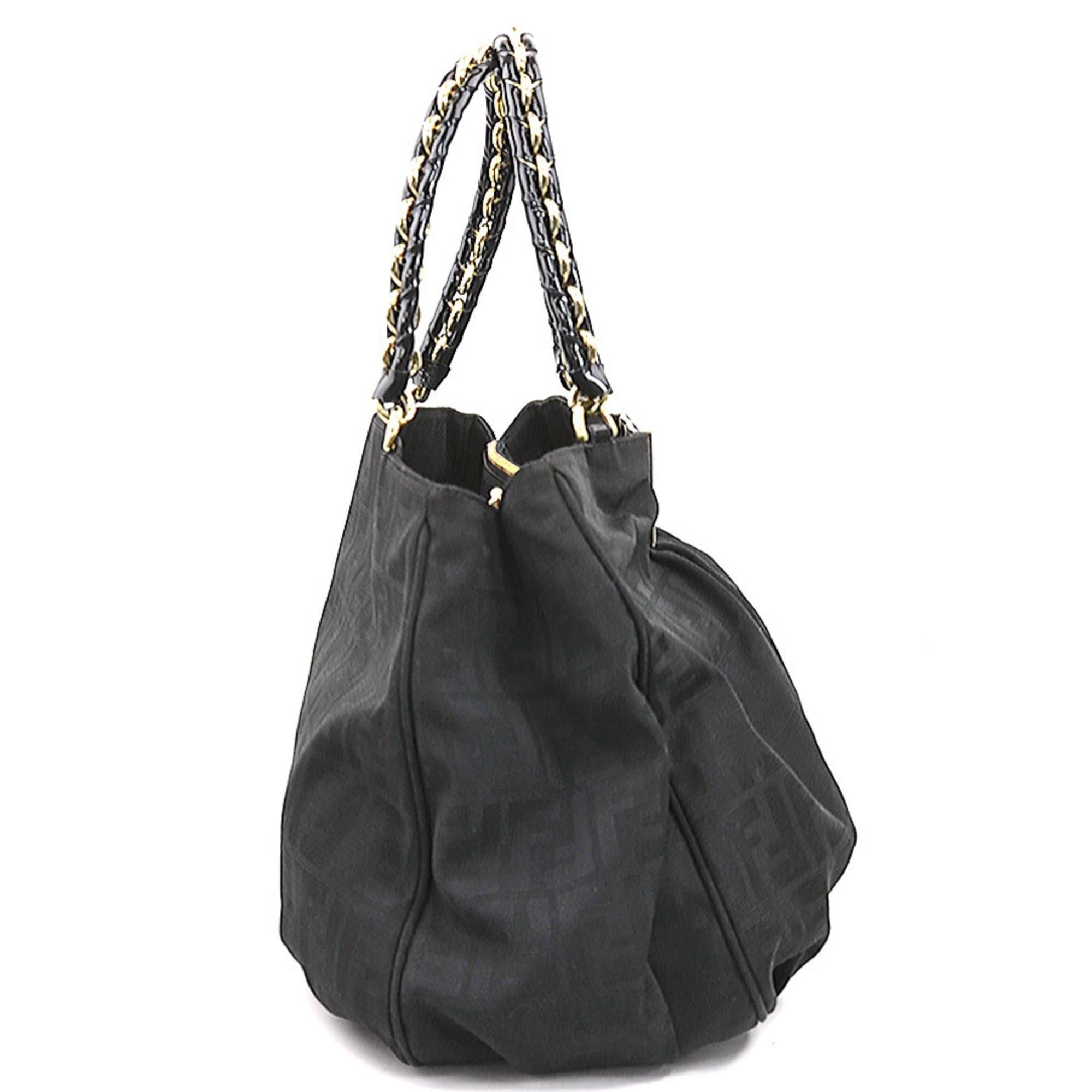 Fendi Fendi Zucca Mia Shoulder Bag in Nylon Canvas/Patent Leather, Black and Gold, Women's, 2415-8BR616, e61252k Size ONE SIZE - 2 Thumbnail