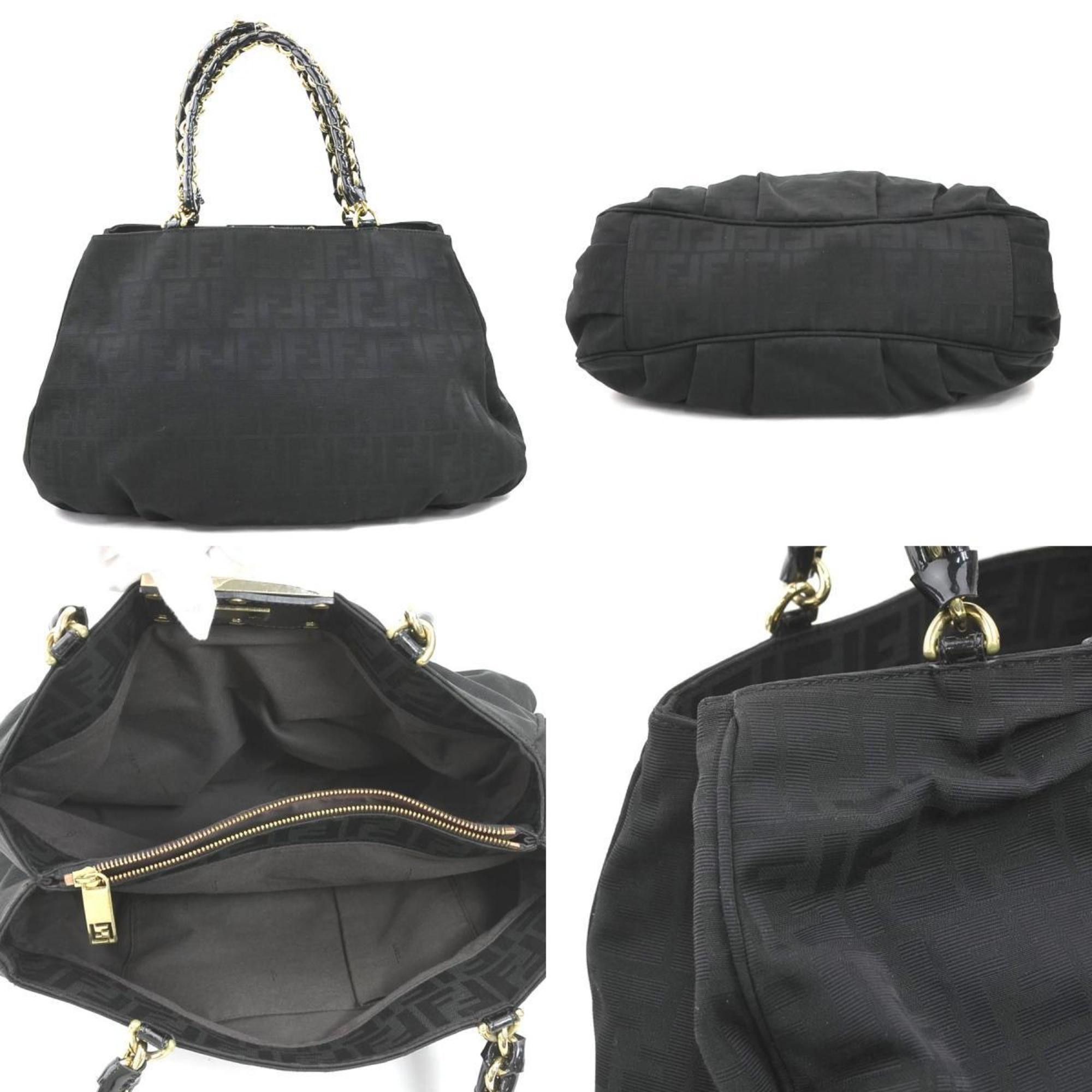 Fendi Fendi Zucca Mia Shoulder Bag in Nylon Canvas/Patent Leather, Black and Gold, Women's, 2415-8BR616, e61252k Size ONE SIZE - 3 Thumbnail