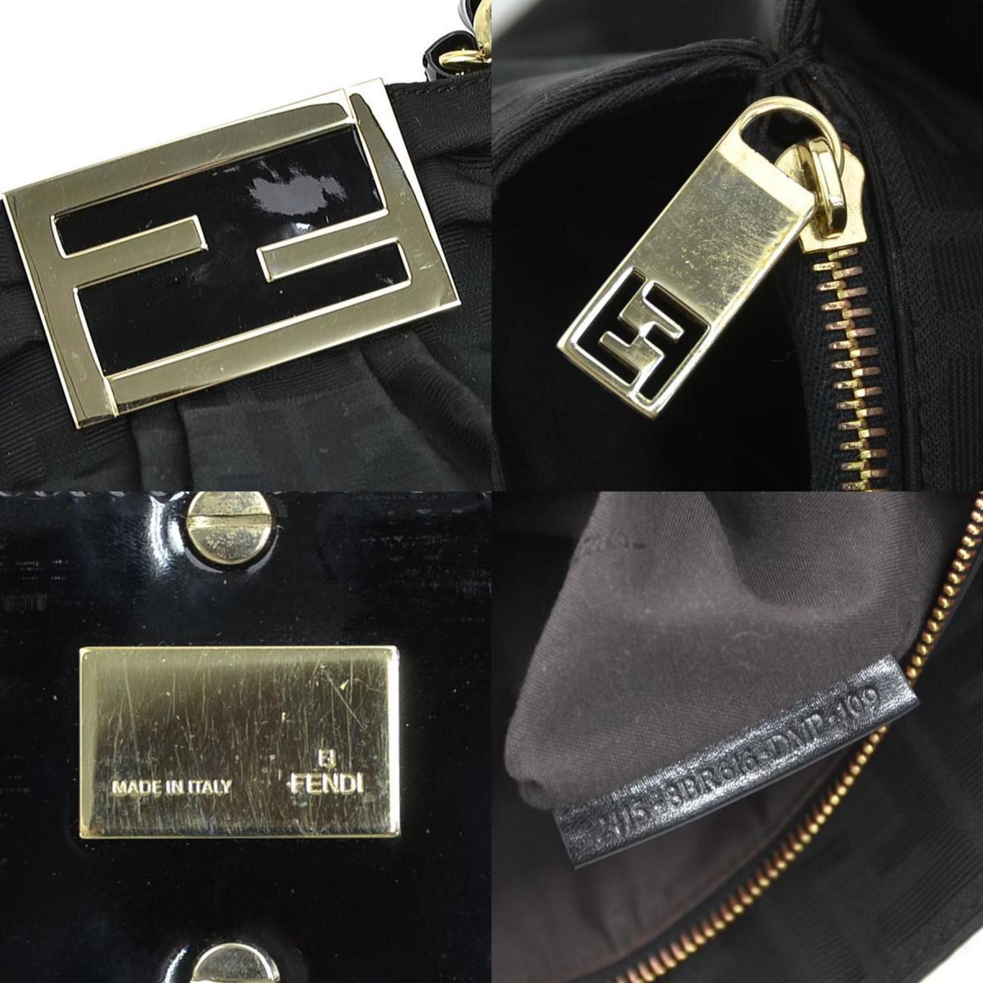 Fendi Fendi Zucca Mia Shoulder Bag in Nylon Canvas/Patent Leather, Black and Gold, Women's, 2415-8BR616, e61252k Size ONE SIZE - 5 Thumbnail