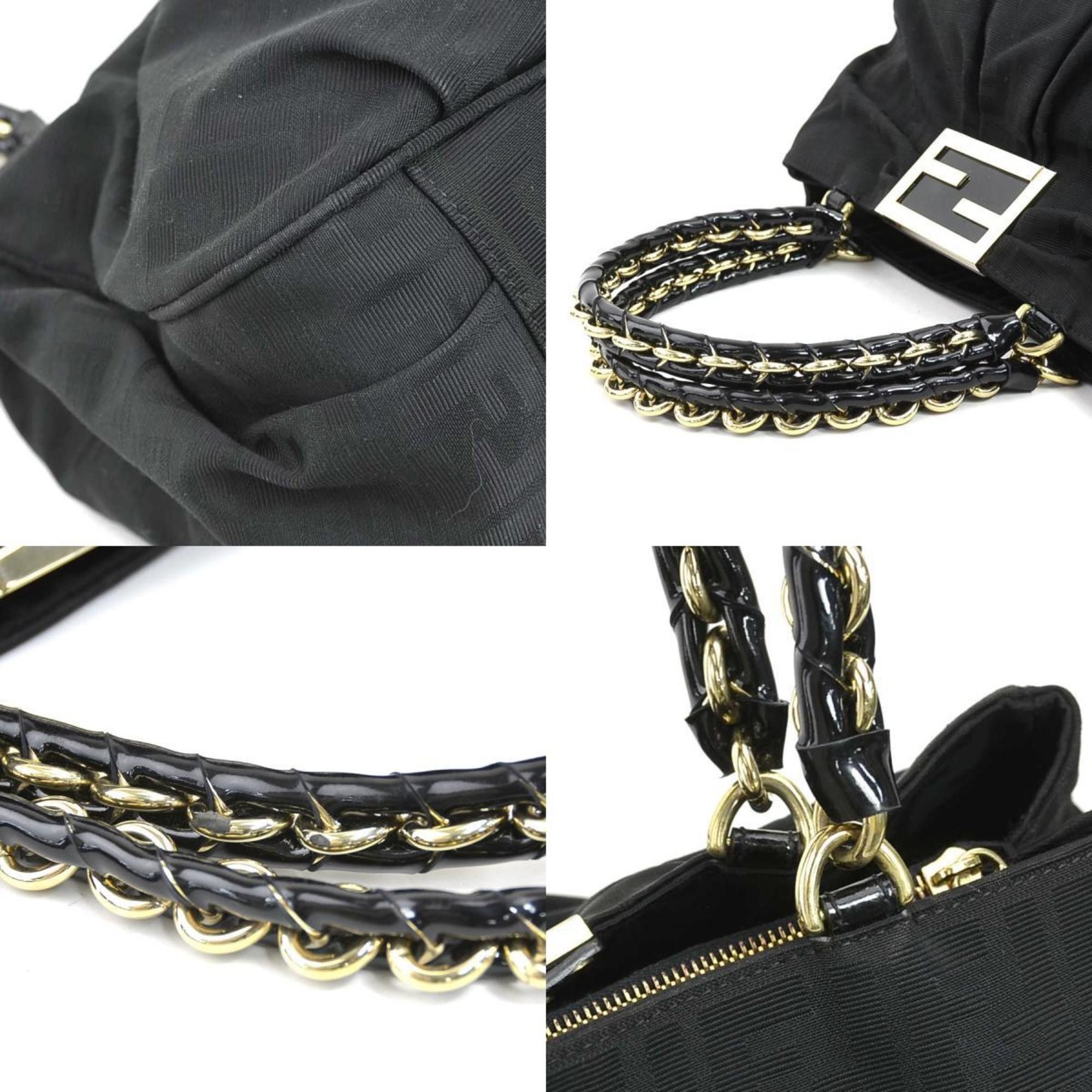 Fendi Fendi Zucca Mia Shoulder Bag in Nylon Canvas/Patent Leather, Black and Gold, Women's, 2415-8BR616, e61252k Size ONE SIZE - 4 Thumbnail