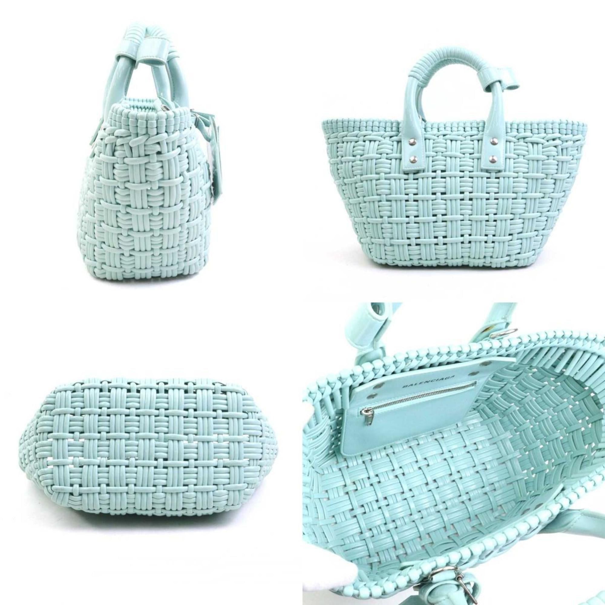 Balenciaga Balenciaga Bistro XS Basket Shoulder Bag in Polyurethane/Polyester, Light Blue and Silver, Women's, e61257g Size ONE SIZE - 2 Thumbnail