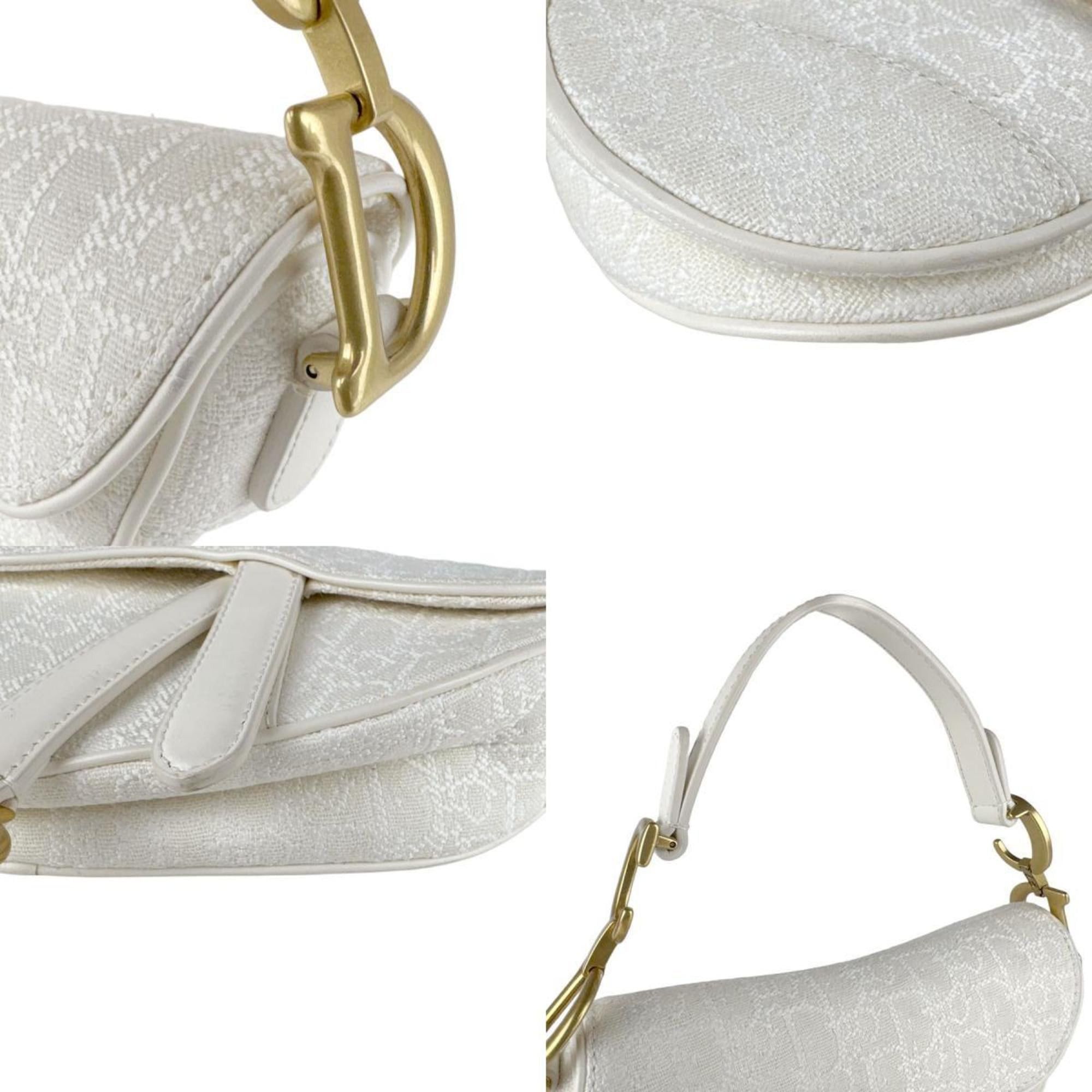 Dior Christian Dior Saddle Handbag in Canvas/Leather, White, Women's, Z8031 Size ONE SIZE - 4 Thumbnail