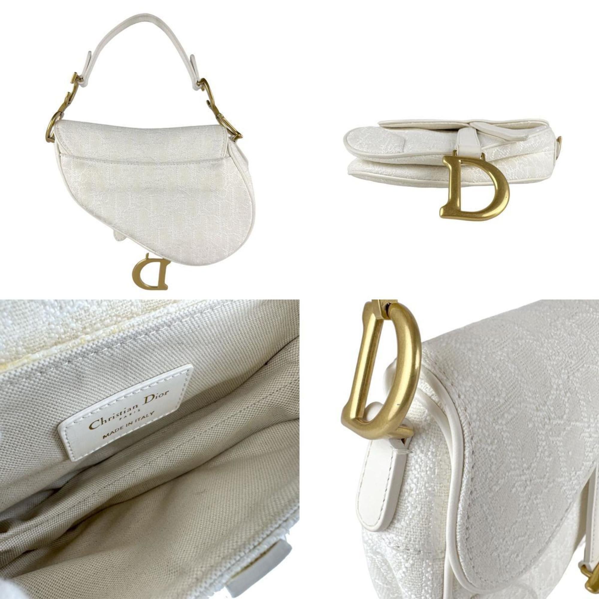 Dior Christian Dior Saddle Handbag in Canvas/Leather, White, Women's, Z8031 Size ONE SIZE - 3 Thumbnail