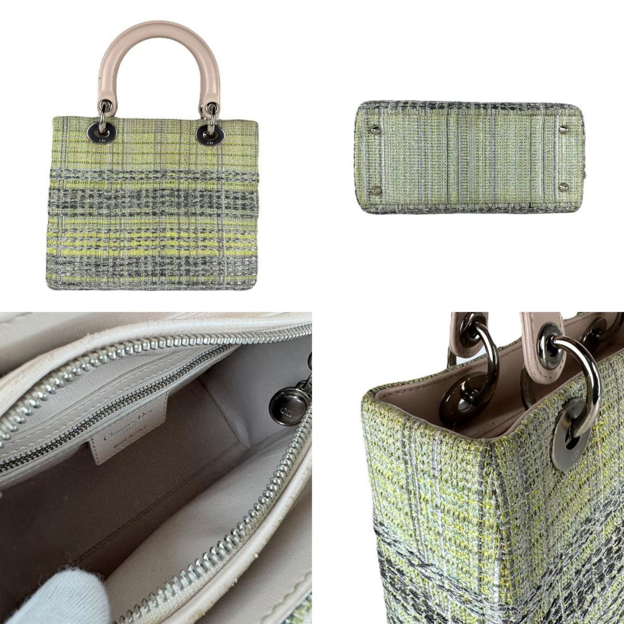 Dior Christian Dior Lady Handbag Shoulder Bag in Tweed/Leather, Green/Pink Beige, Women's, Z8007 Size ONE SIZE - 3 Thumbnail