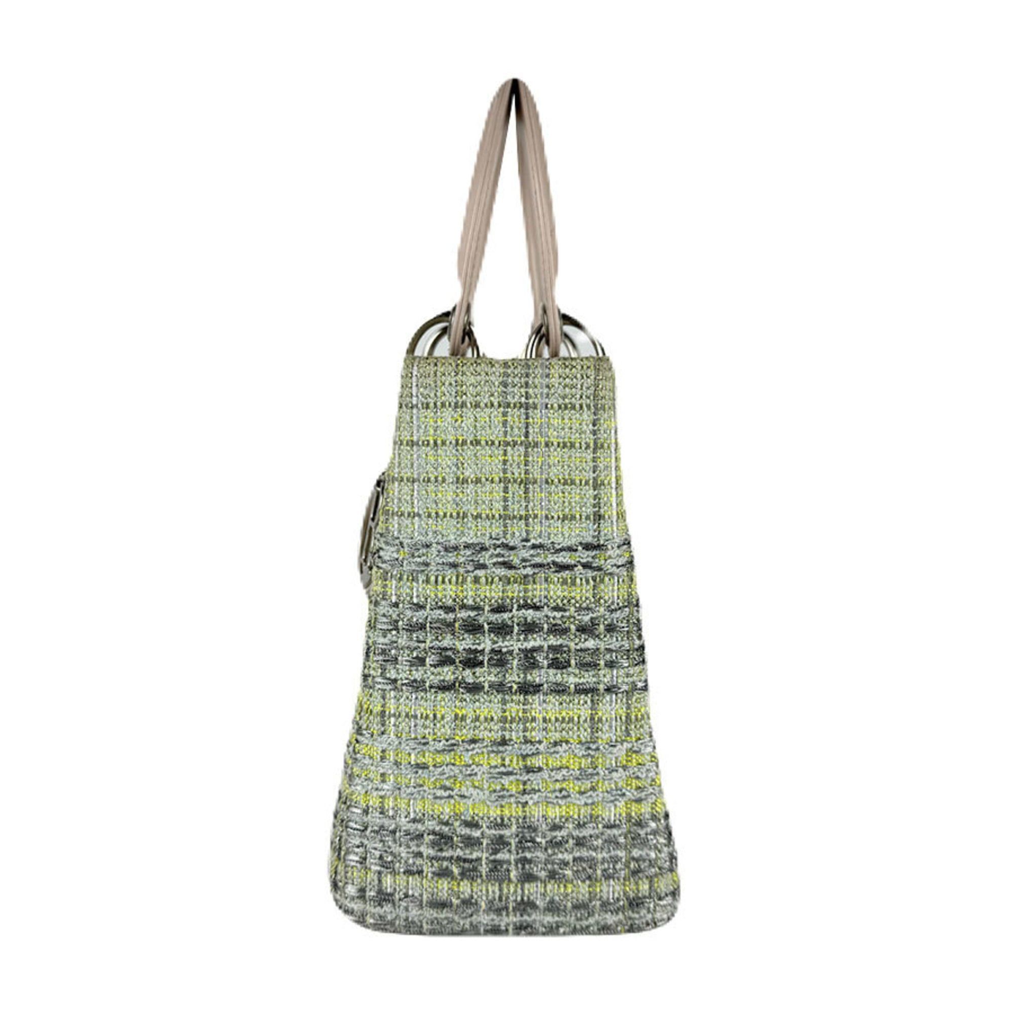 Dior Christian Dior Lady Handbag Shoulder Bag in Tweed/Leather, Green/Pink Beige, Women's, Z8007 Size ONE SIZE - 2 Thumbnail