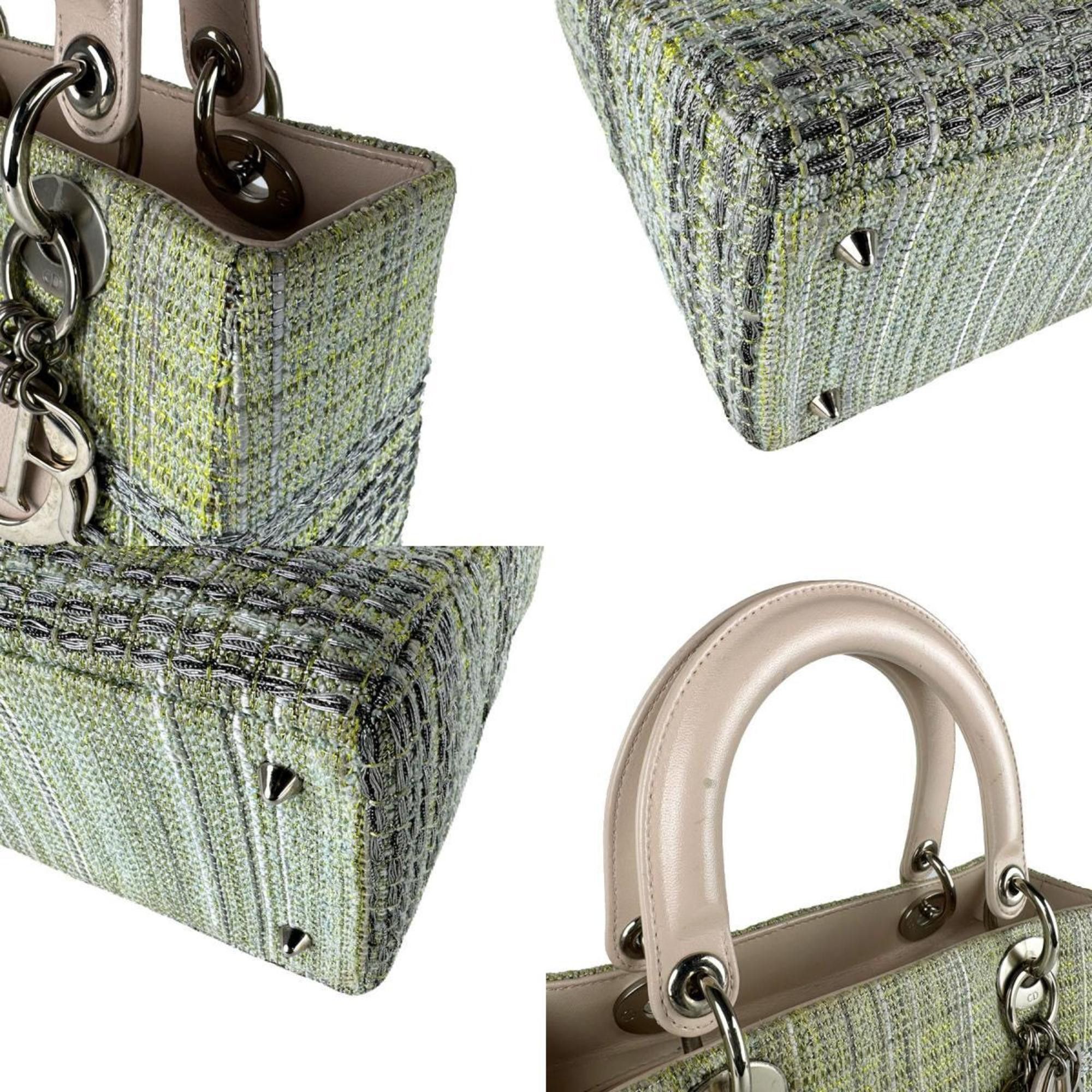 Dior Christian Dior Lady Handbag Shoulder Bag in Tweed/Leather, Green/Pink Beige, Women's, Z8007 Size ONE SIZE - 4 Thumbnail