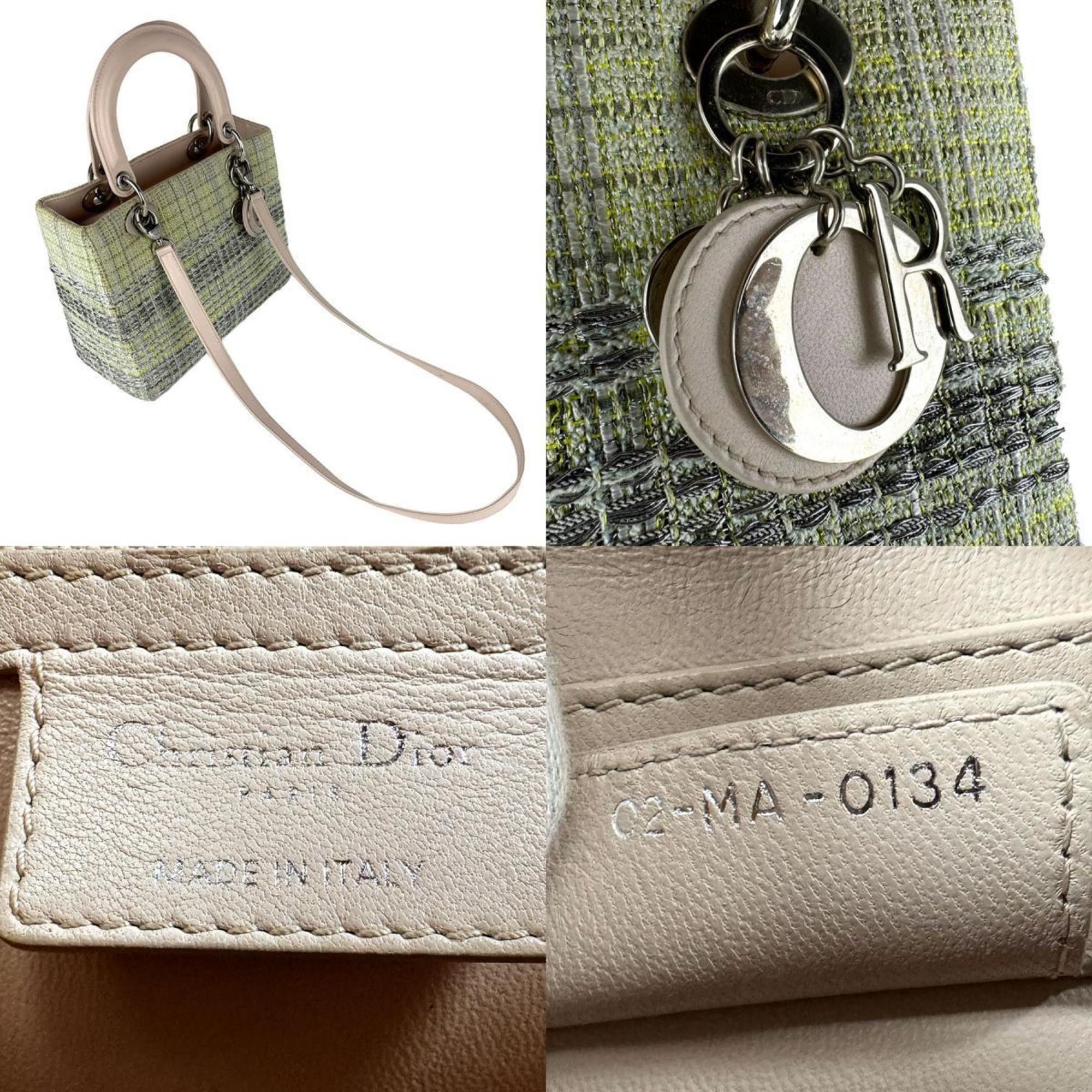 Dior Christian Dior Lady Handbag Shoulder Bag in Tweed/Leather, Green/Pink Beige, Women's, Z8007 Size ONE SIZE - 5 Thumbnail