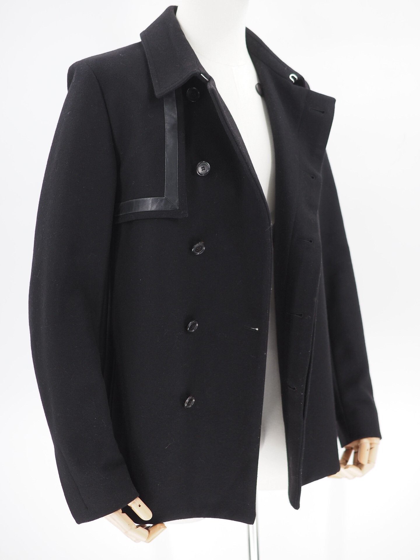 Dior black wool blend coat with leather details Size US L / EU 52-54 / 3 - 3 Thumbnail