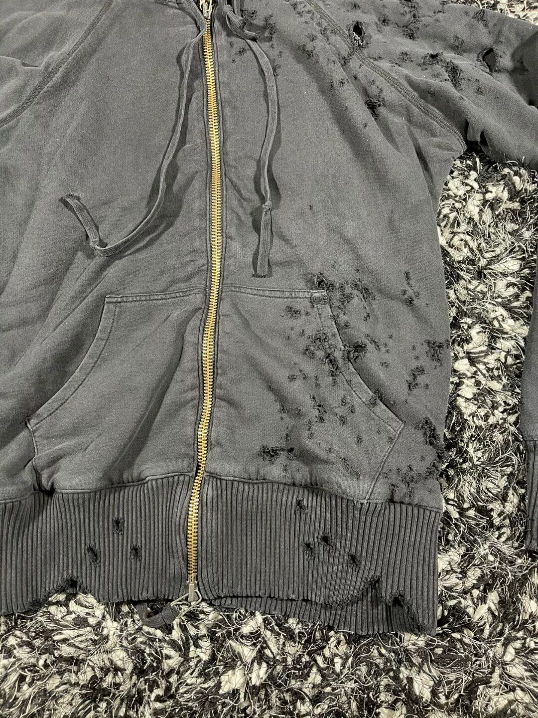 Greg Lauren greg lauren black destroyed zip front hoodie Size US S / EU 44-46 / 1 - 3 Thumbnail