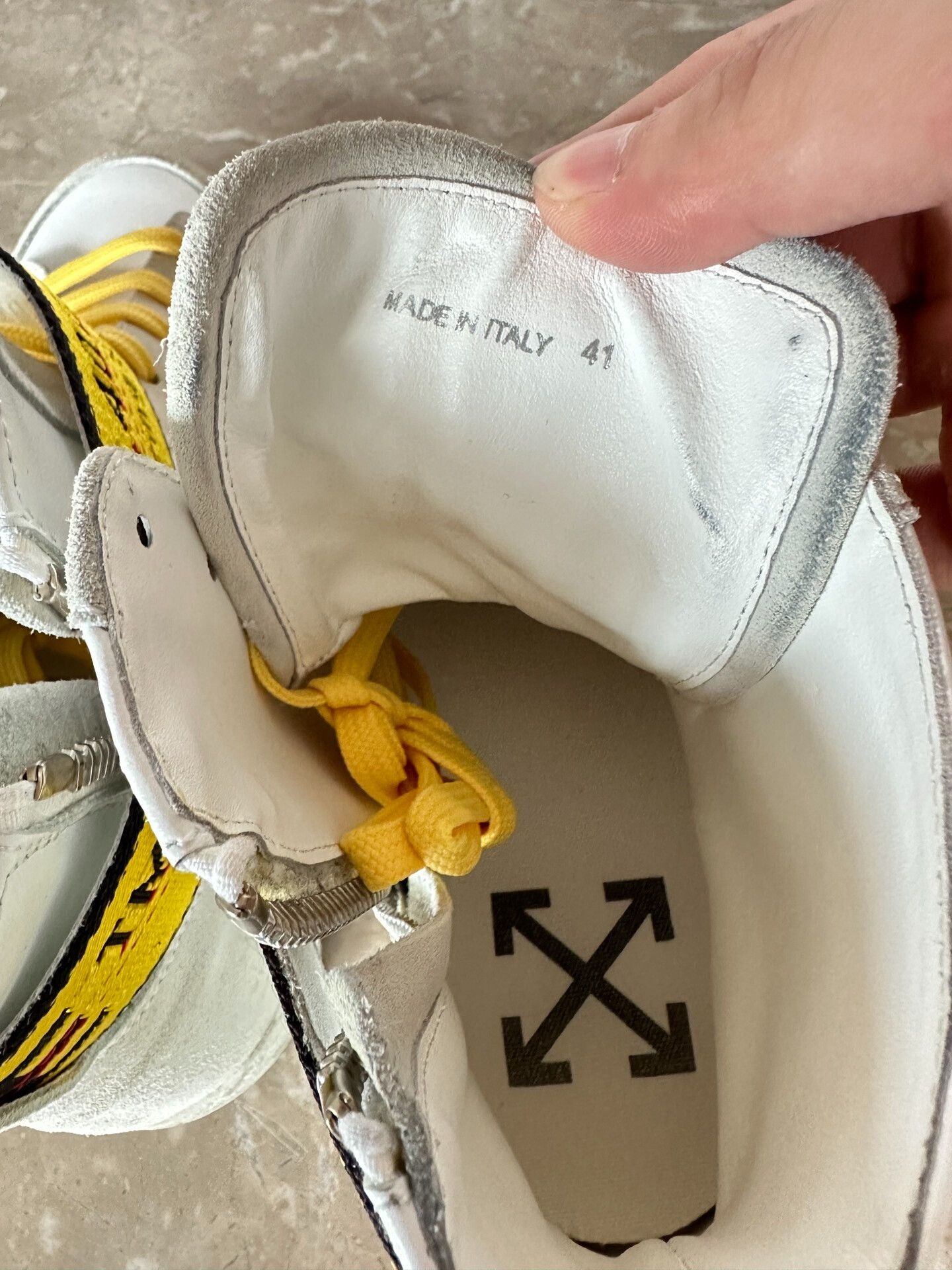 Off-White off-white high-top sneakers with yellow details Size US 9.5 / EU 42-43 - 3 Thumbnail