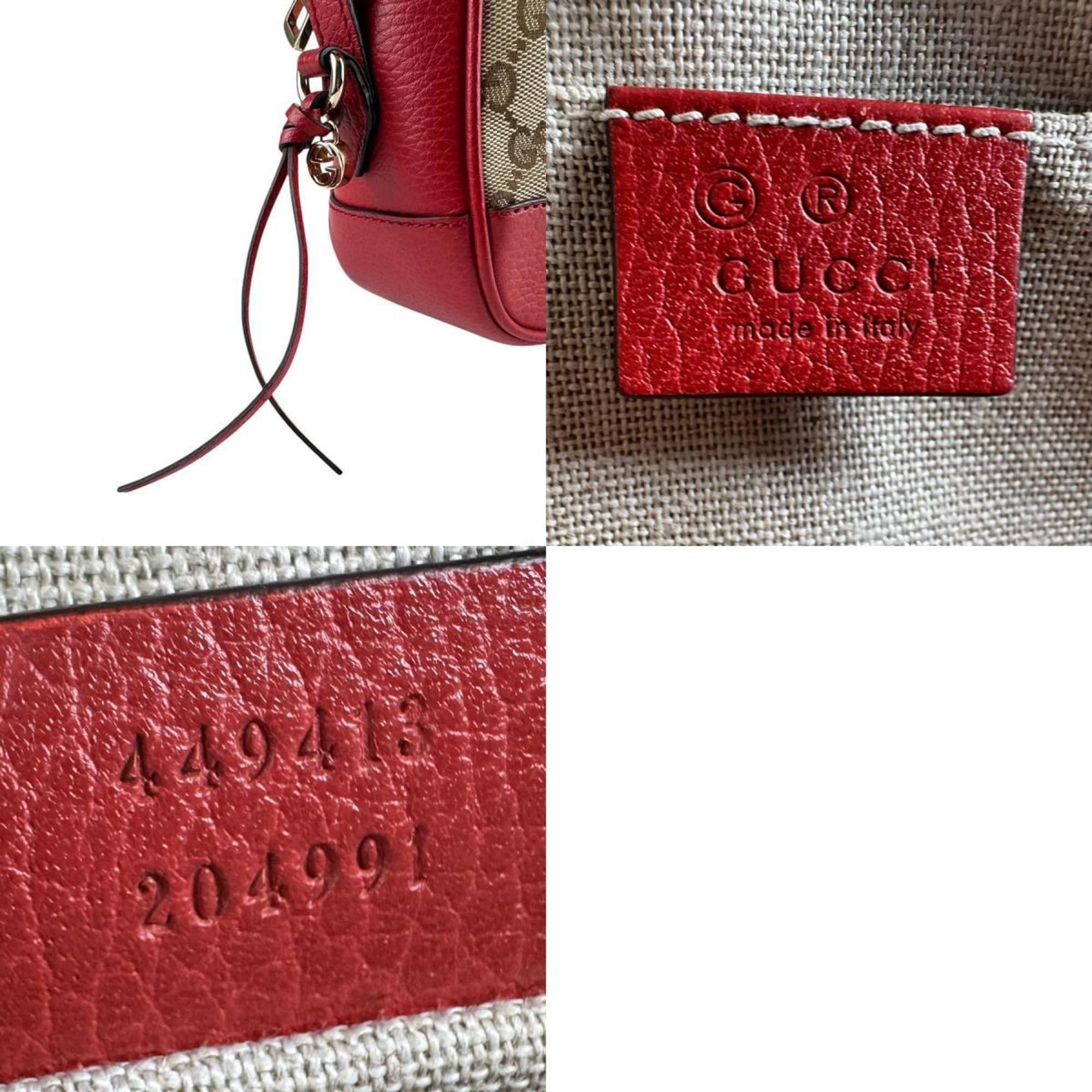 Gucci Gucci GG Canvas/Leather Shoulder Bag, Red and Brown, Women's, 449413 z8132 Size ONE SIZE - 5 Thumbnail
