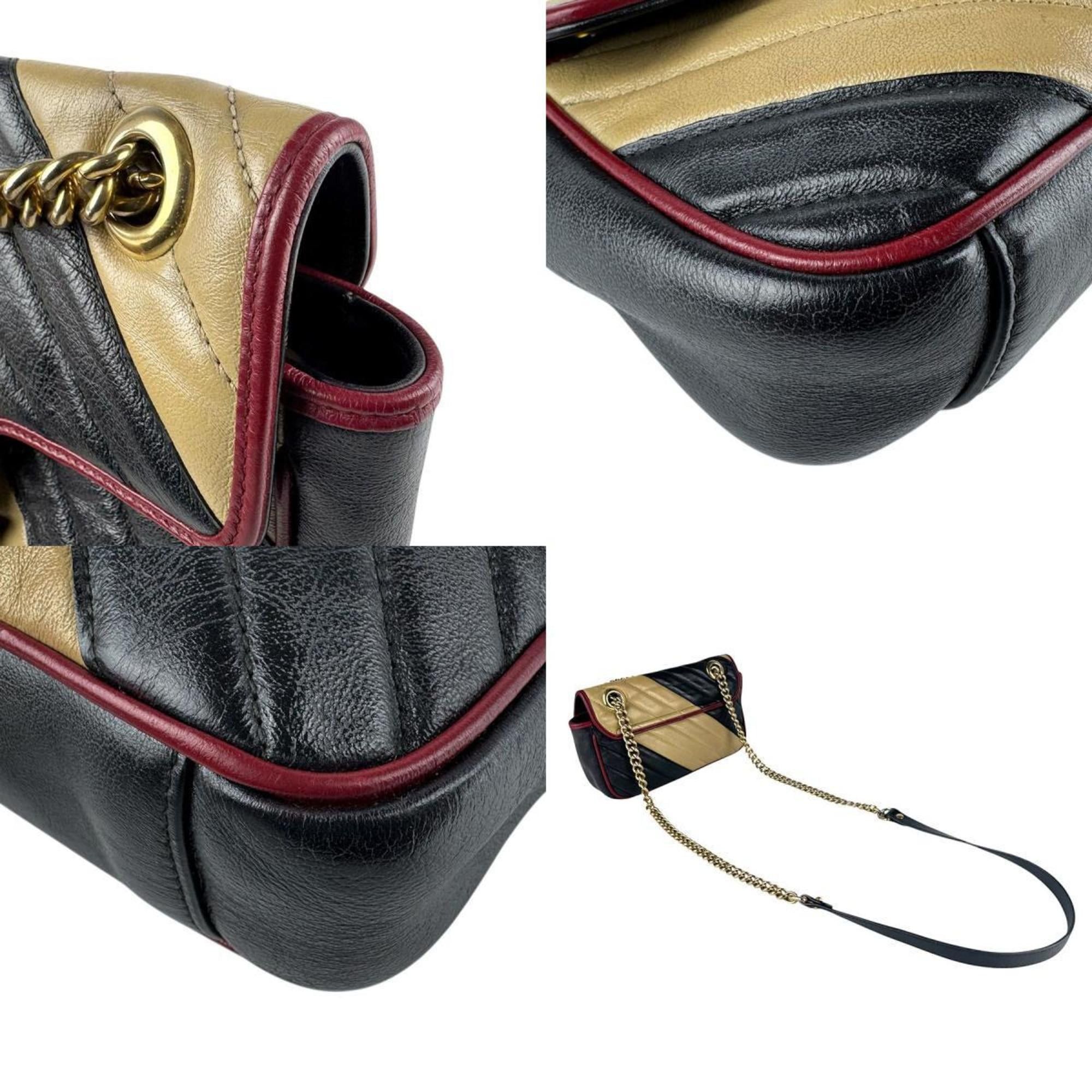 Gucci Gucci GG Marmont Shoulder Bag in Leather and Metal, Black, Beige, Gold, Women's, 446744 z8102 Size ONE SIZE - 4 Thumbnail