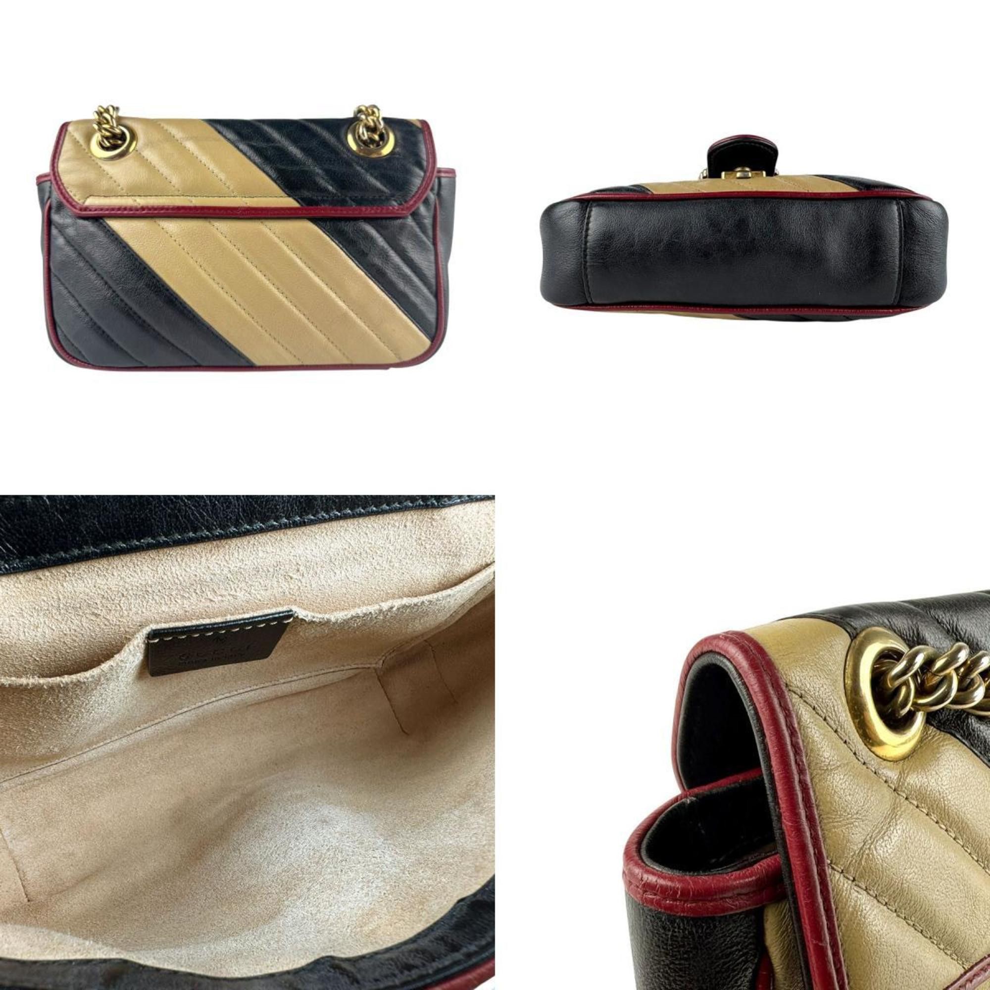 Gucci Gucci GG Marmont Shoulder Bag in Leather and Metal, Black, Beige, Gold, Women's, 446744 z8102 Size ONE SIZE - 3 Thumbnail