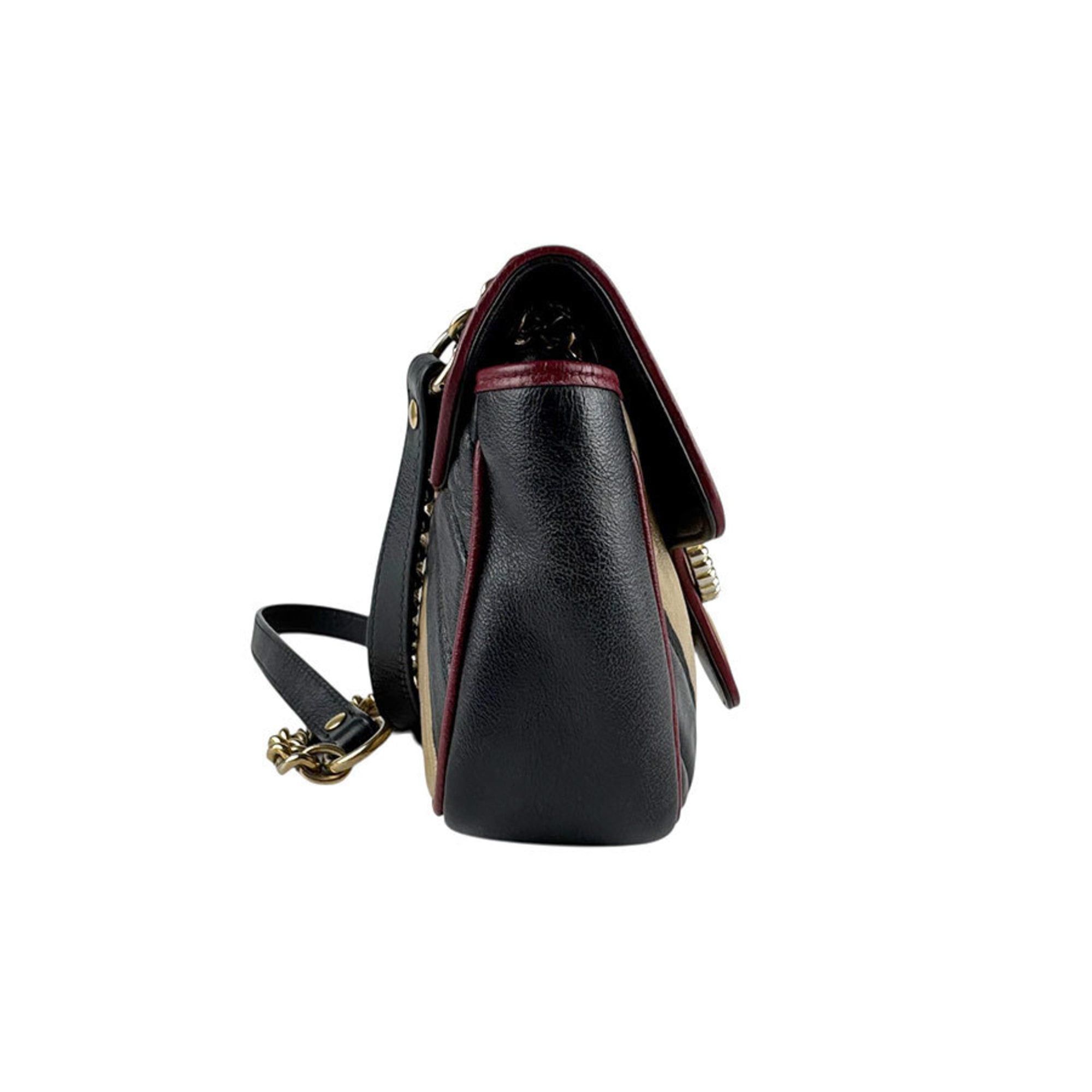 Gucci Gucci GG Marmont Shoulder Bag in Leather and Metal, Black, Beige, Gold, Women's, 446744 z8102 Size ONE SIZE - 2 Thumbnail