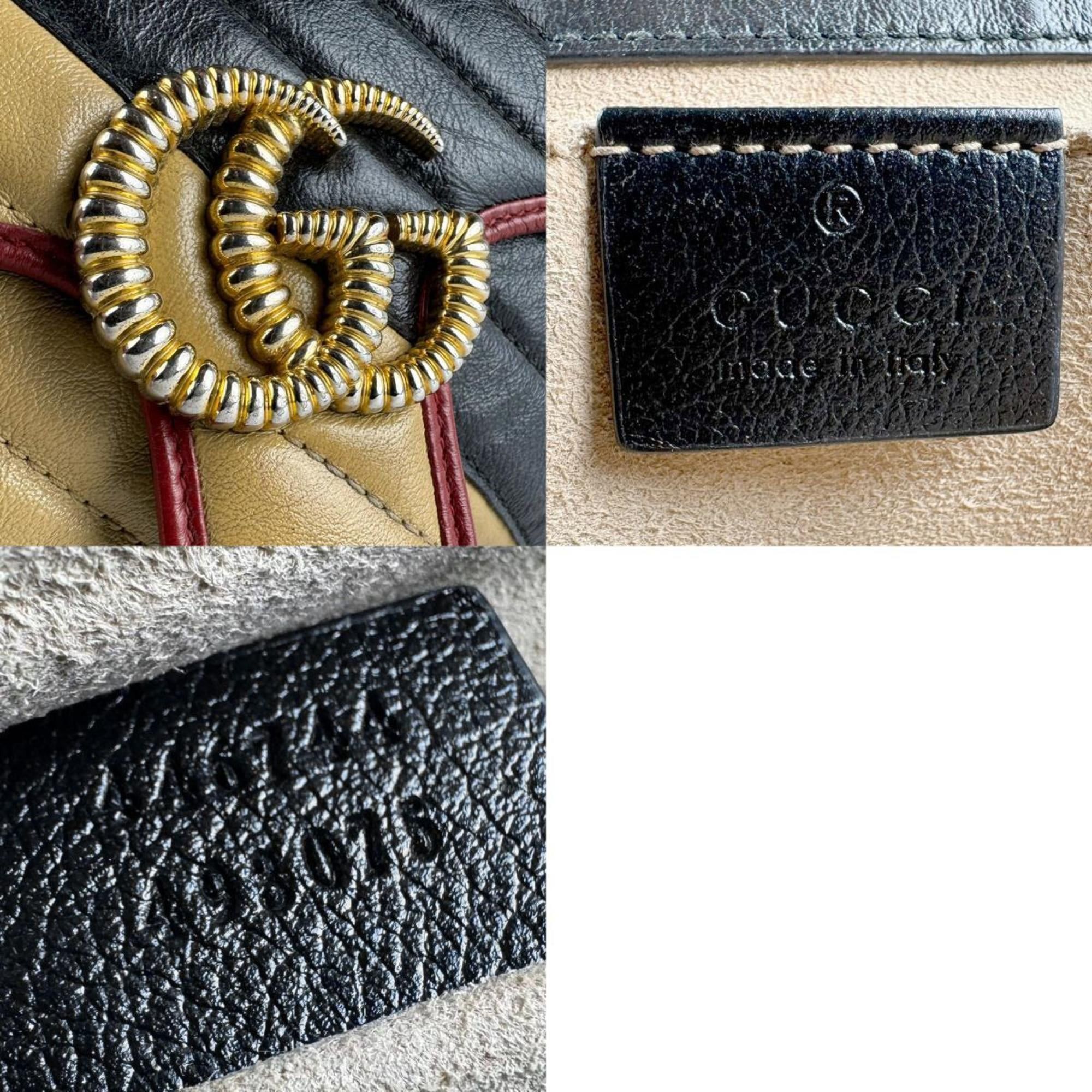 Gucci Gucci GG Marmont Shoulder Bag in Leather and Metal, Black, Beige, Gold, Women's, 446744 z8102 Size ONE SIZE - 5 Thumbnail