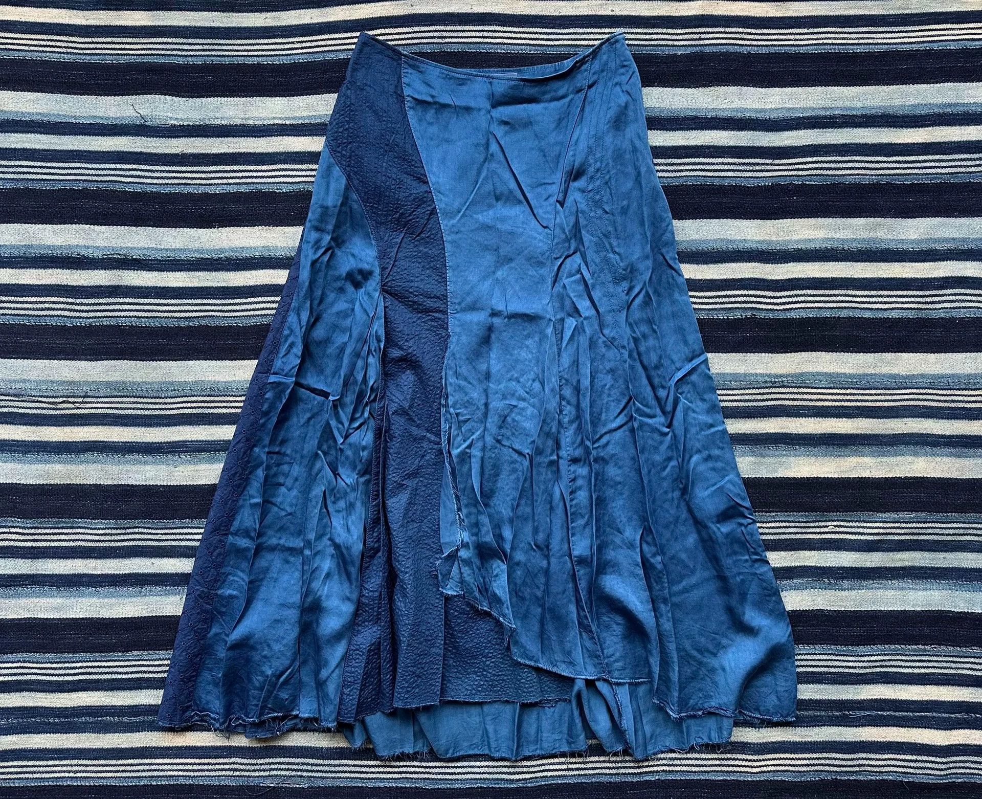 Blue Blue Japan blue dyed indigo vintage skirt Size 23" - 3 Thumbnail