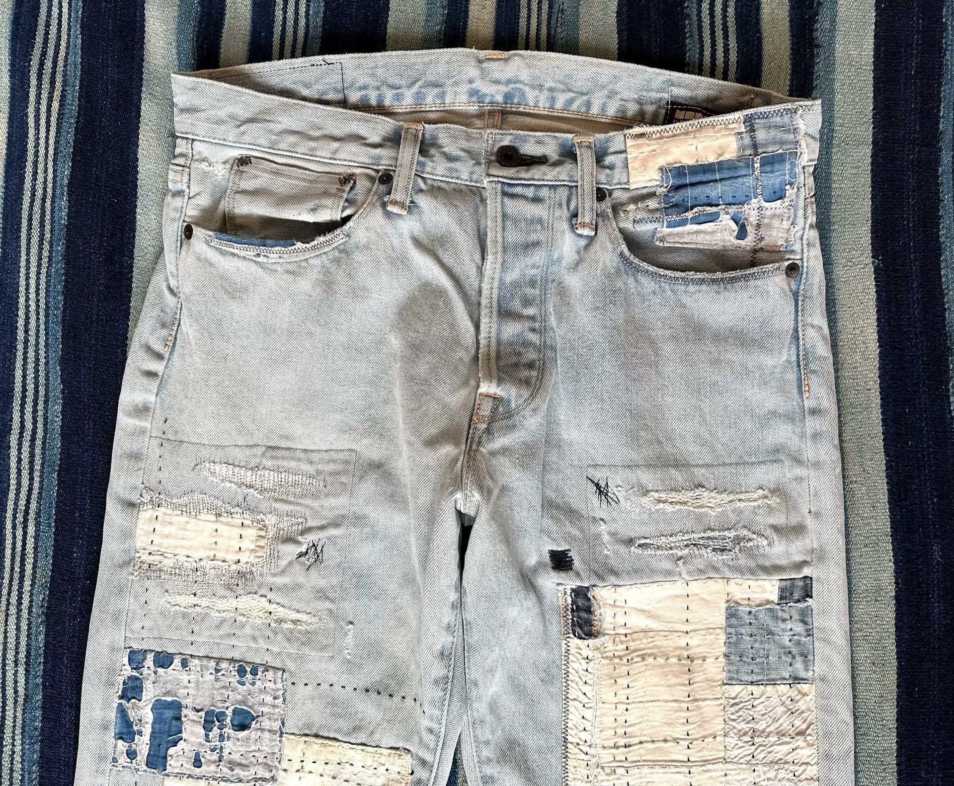 KURO handmade patchwork distressed denim pants Size US 34 / EU 50 - 2 Thumbnail