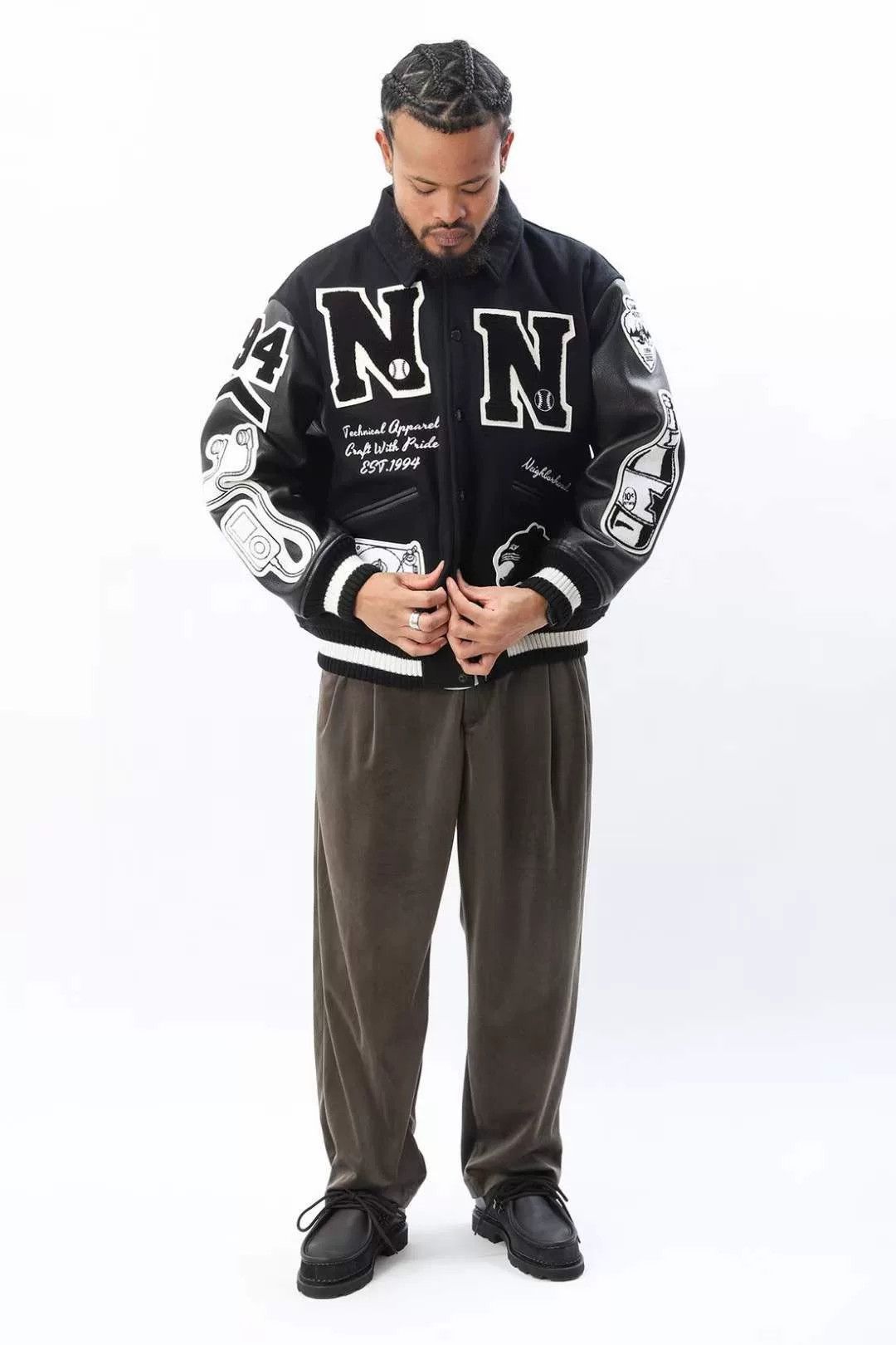 Neighborhood neighborhood wool leather sleeve stadium jacket Size US L / EU 52-54 / 3 - 9 Thumbnail